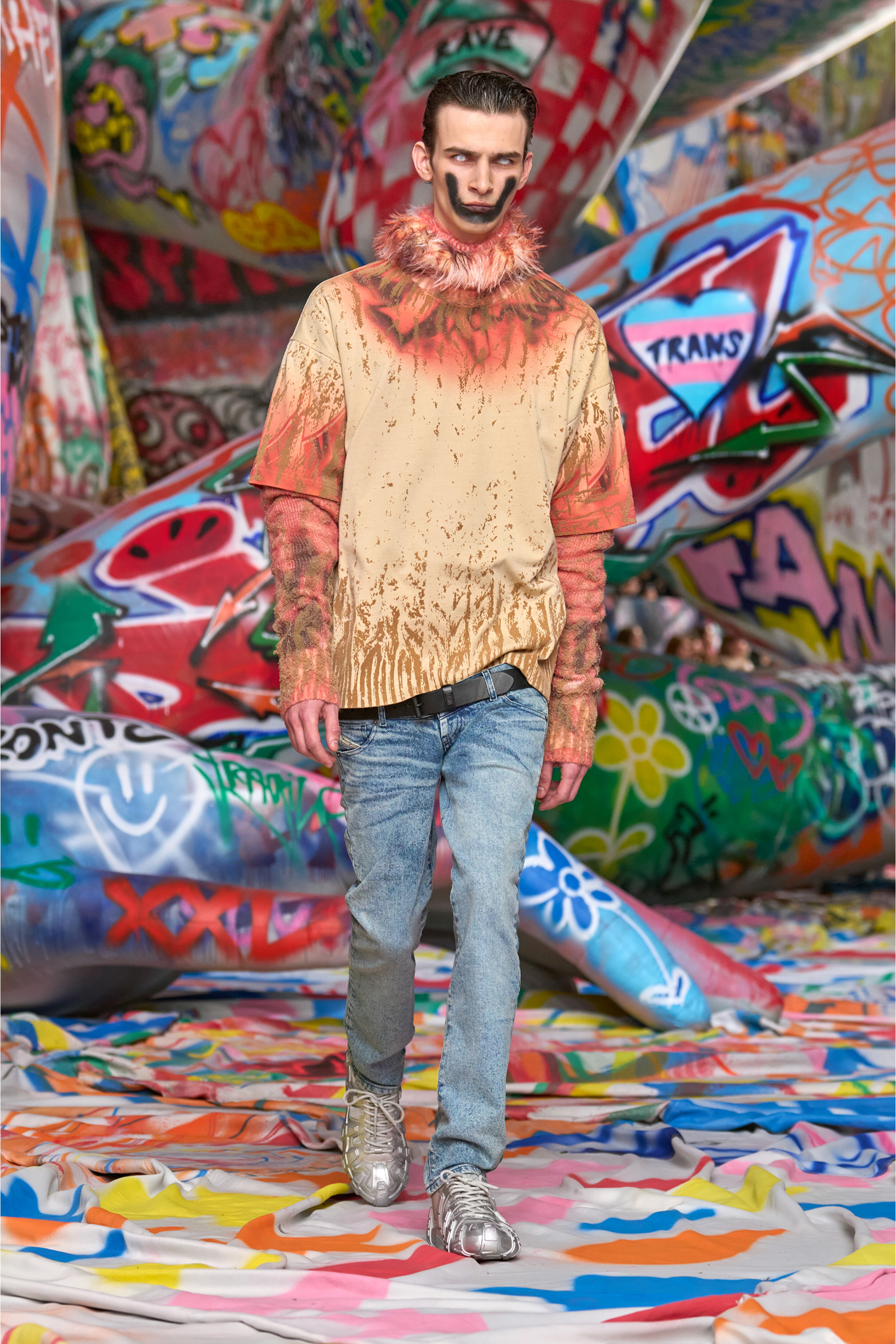 Diesel - S-D-GRIFFE LOW, Man's S-D-Griffe-Metallic sneakers in mesh and PU in Silver - 2