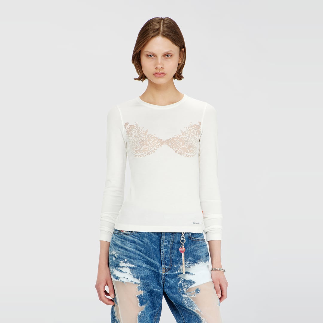 Diesel - Top with devoré lace effect - T-Shirts - Woman - White