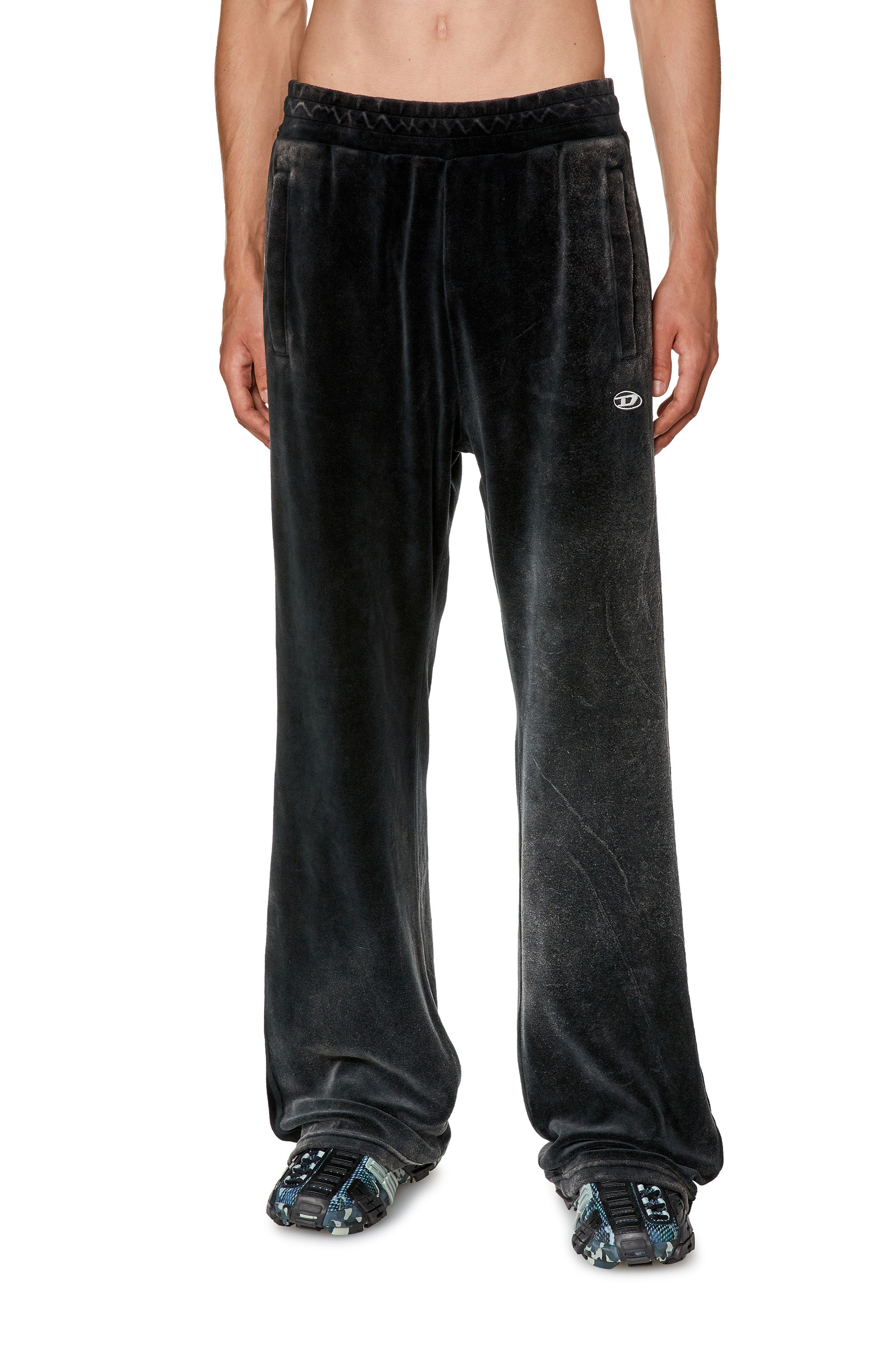Diesel - Pantalon de survêtement en chenille avec bandes latérales - Pantalons - Homme - Noir