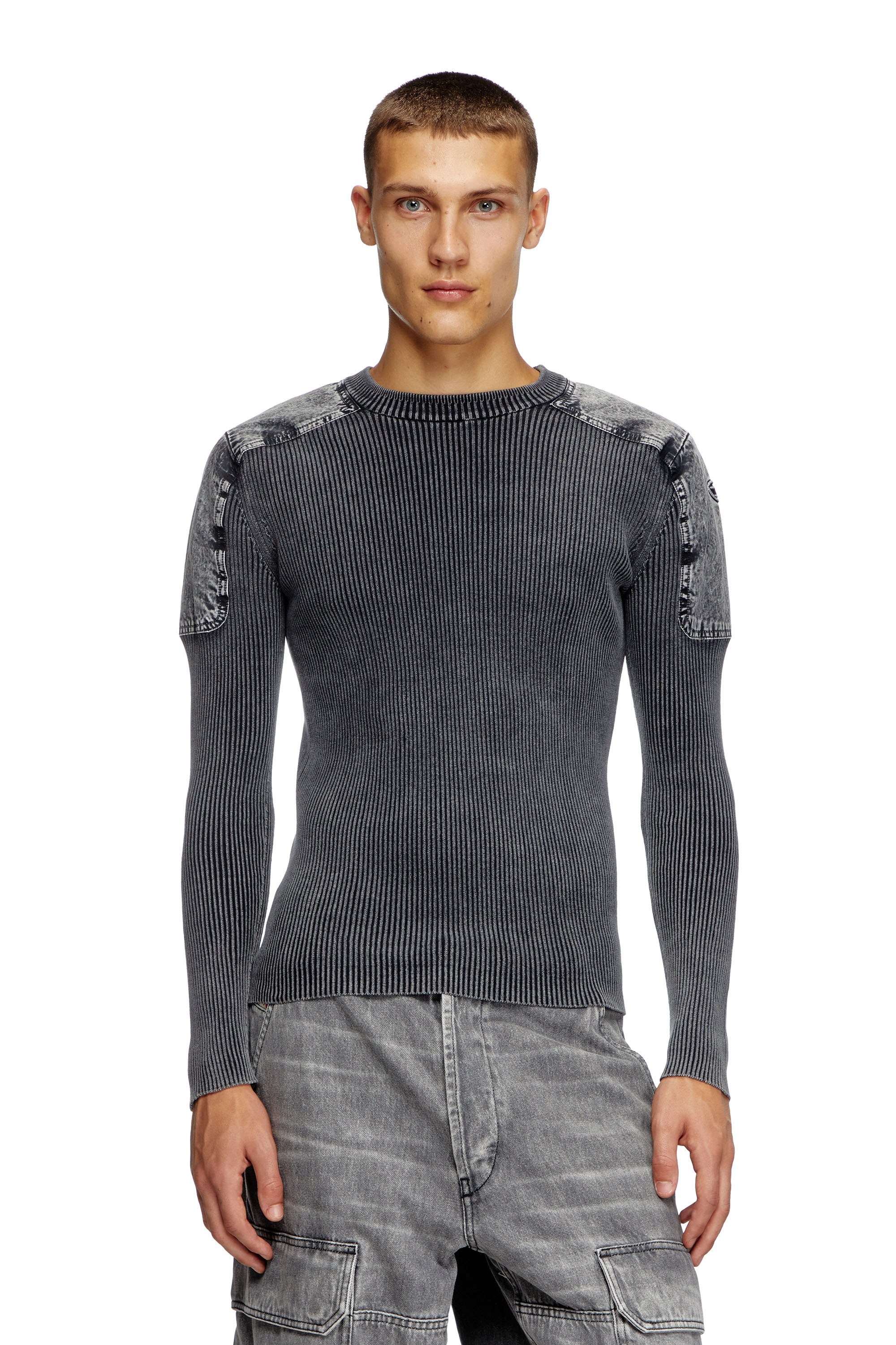 Diesel - Jumper with contrast shoulder panels - T-Shirts - Man - Grey