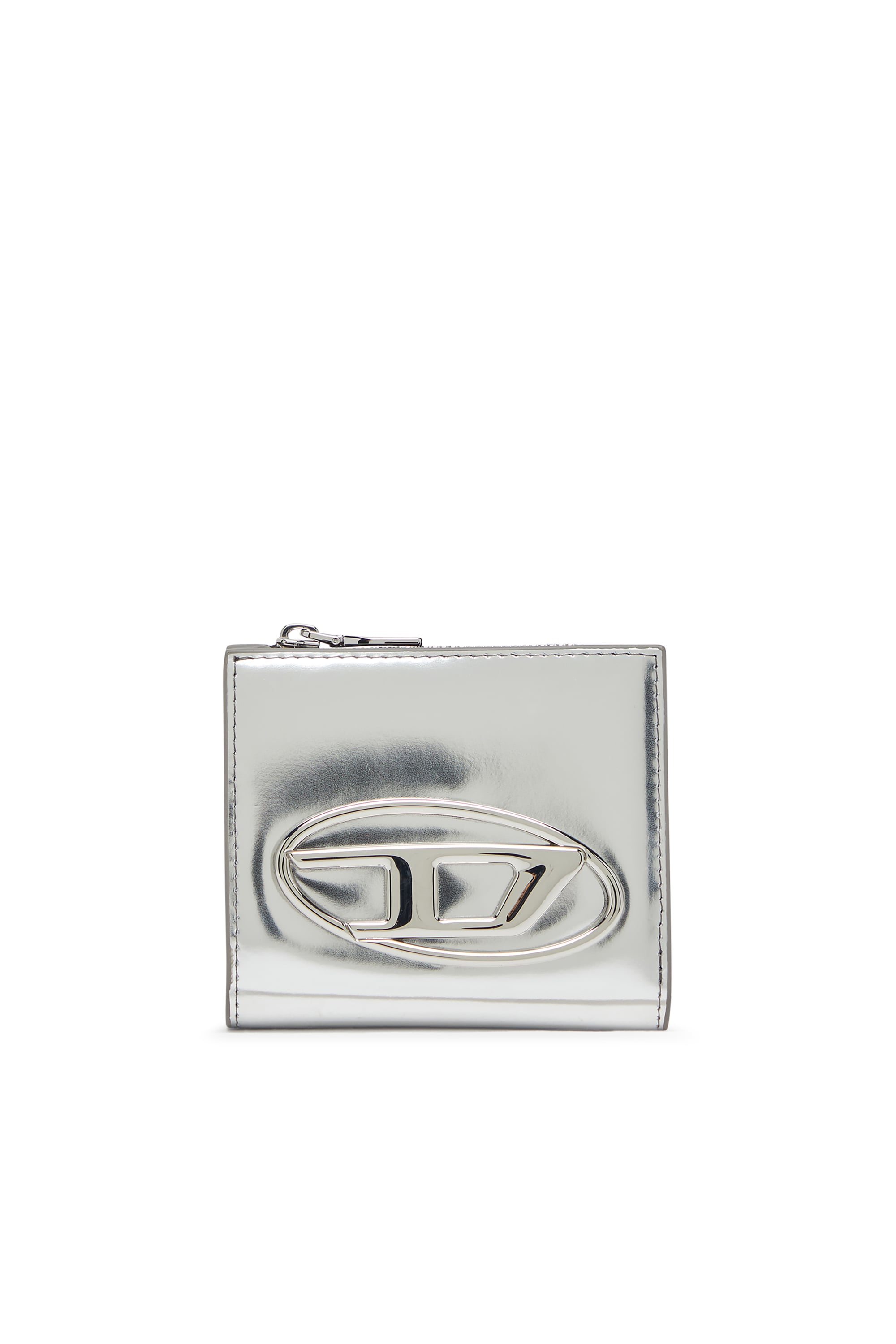Diesel - Bi-fold card holder in mirrored leather - Small Wallets - Woman - Silver