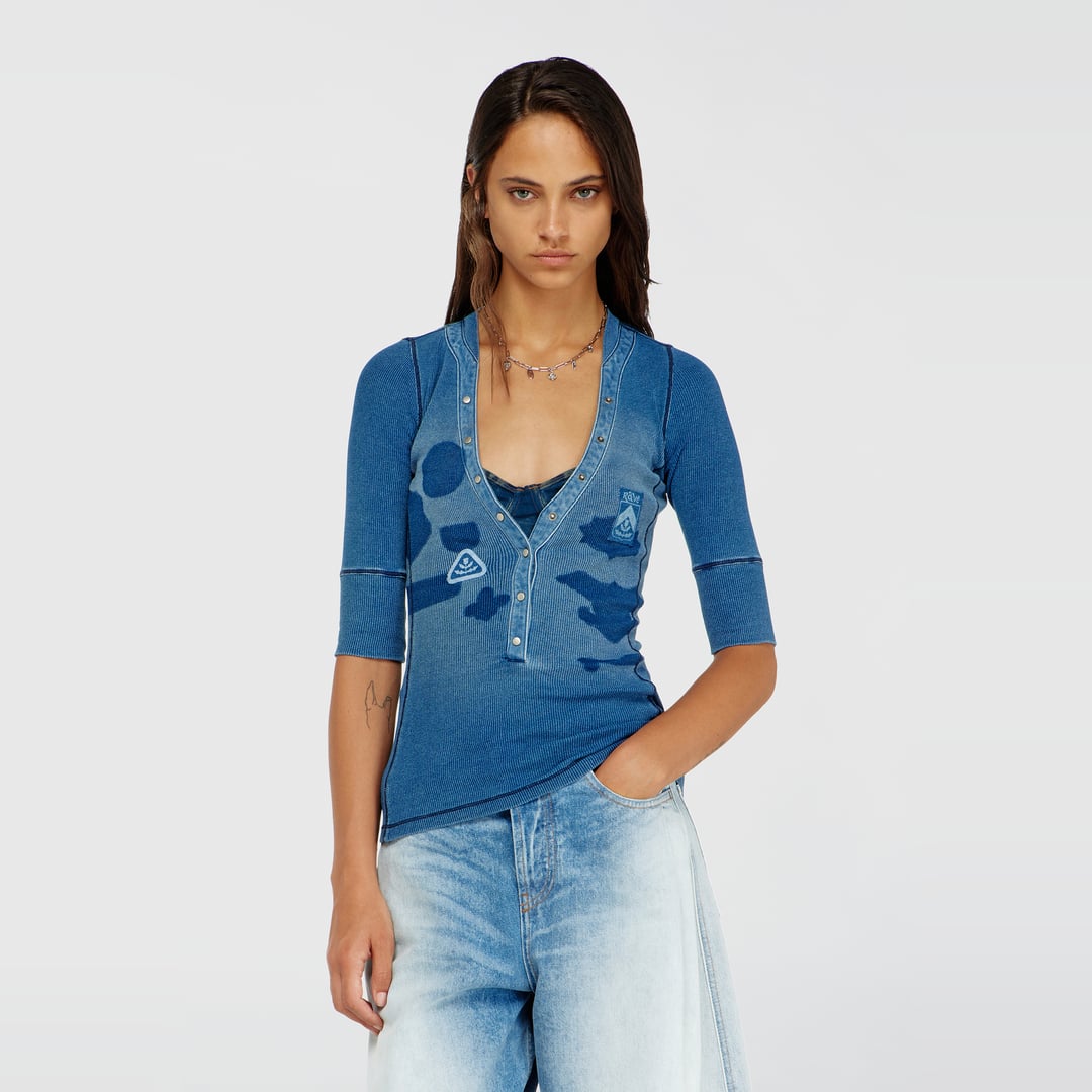 Diesel - Henley top with shadow-patch effects - Tops - Woman - Blue