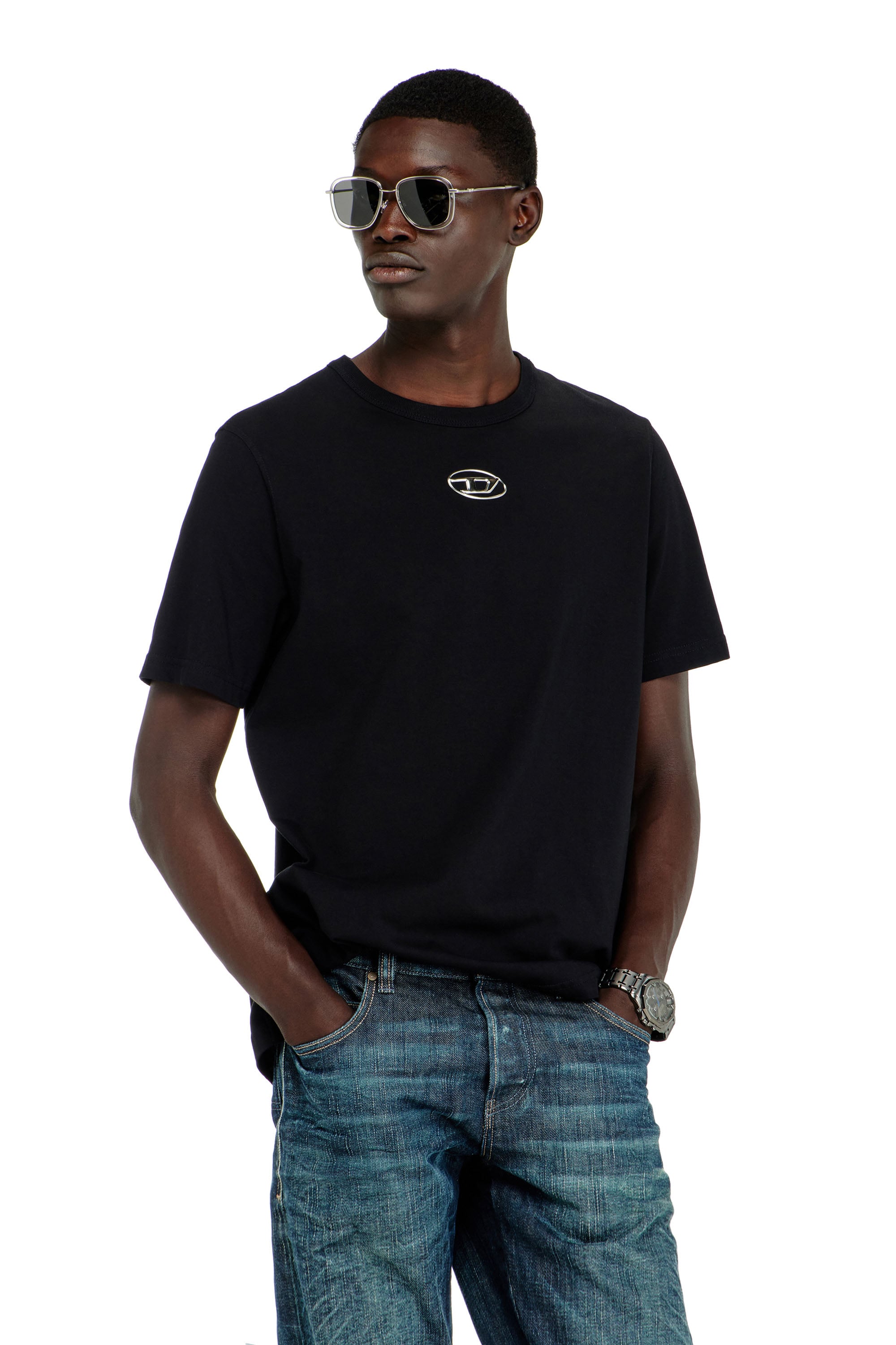 Diesel - T-shirt with metallic Oval D - T-Shirts - Man - Black