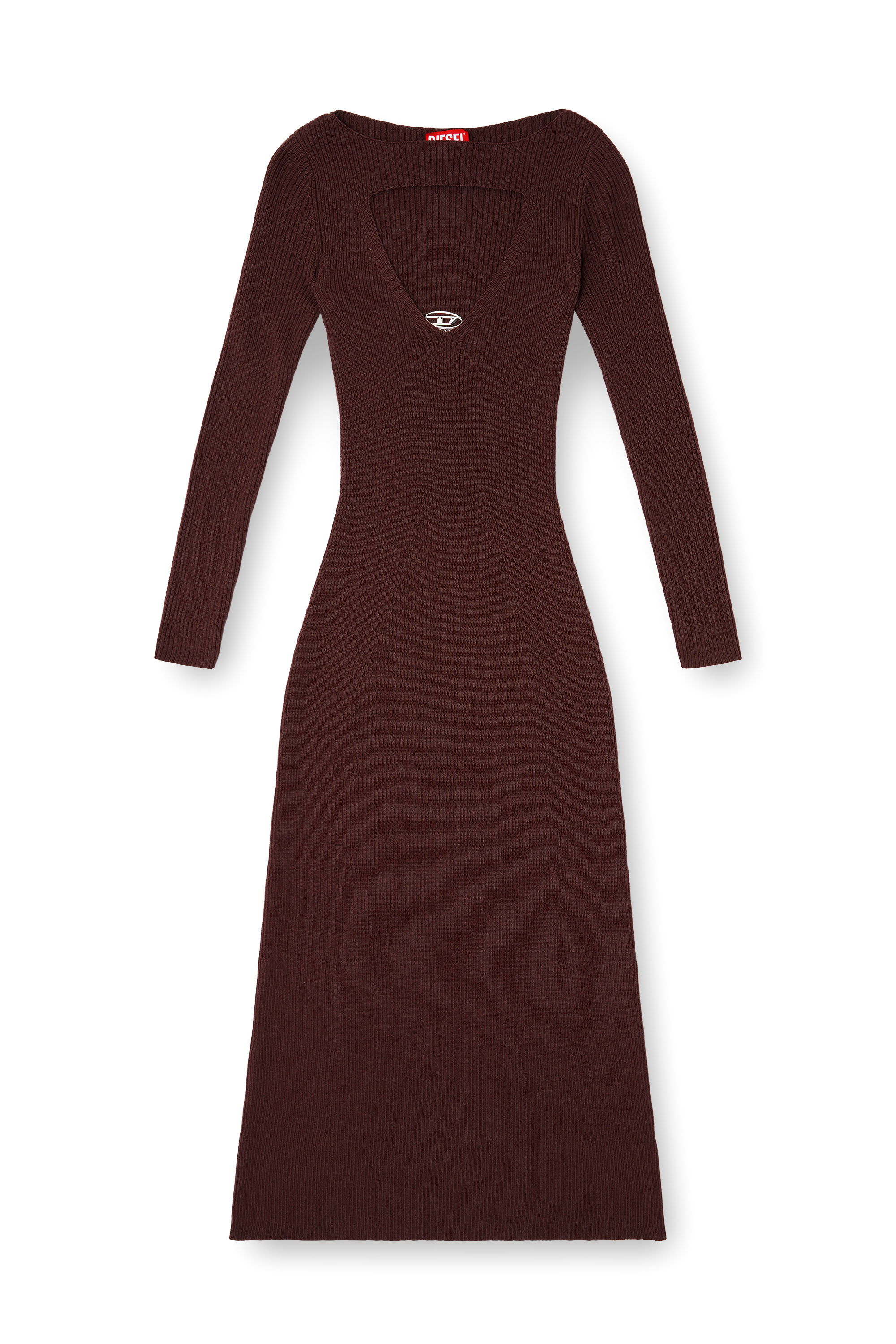 Diesel - M-OLONI, Woman's Midi wool dress with inlay in Burgundy - 3