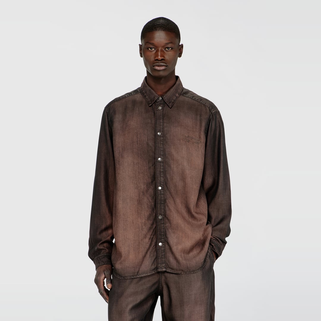 Diesel - Shirt in fluid coated denim - Denim Shirts - Man - Brown