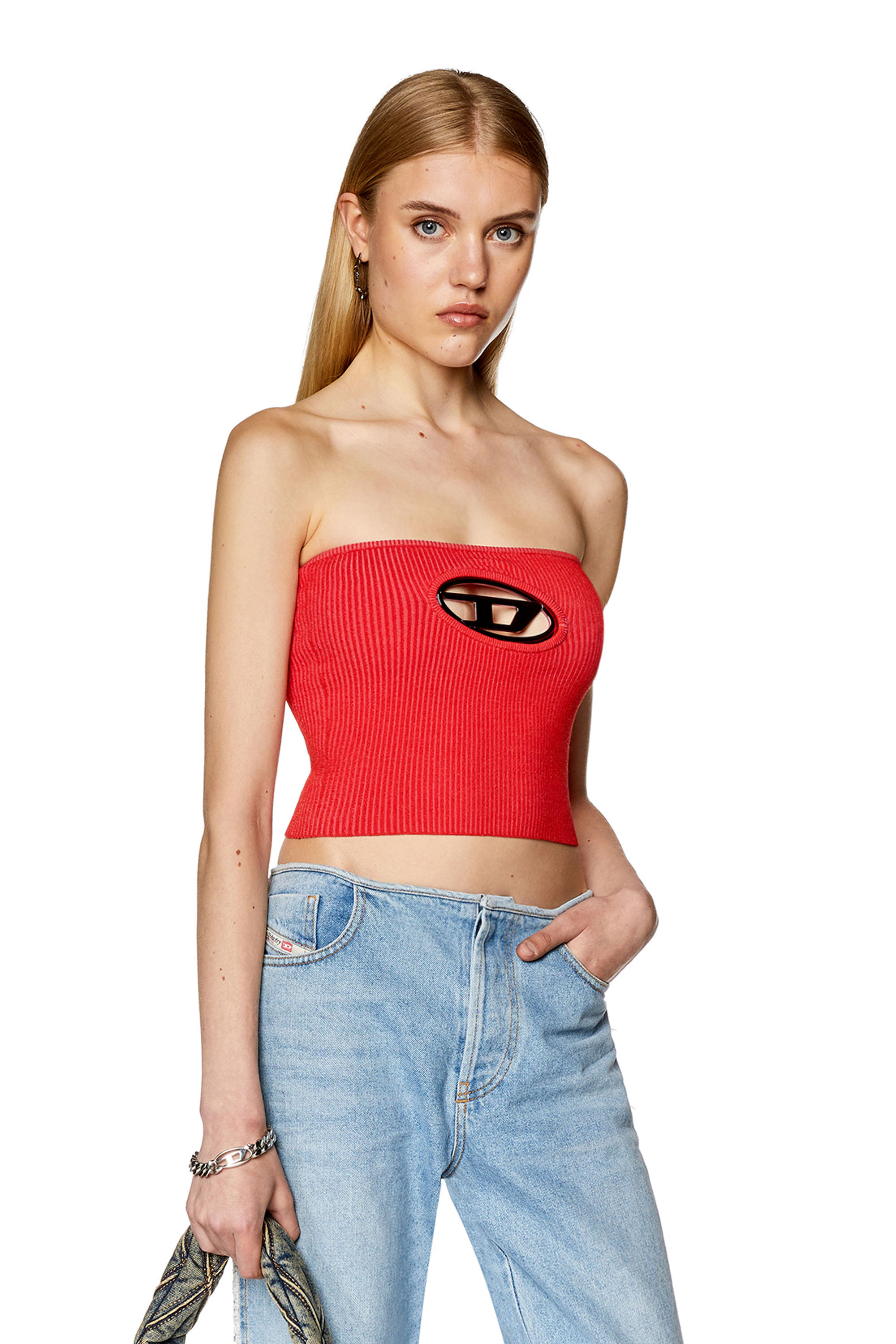 Diesel - Bandeau top with oval D plaque - Tops - Woman - Red