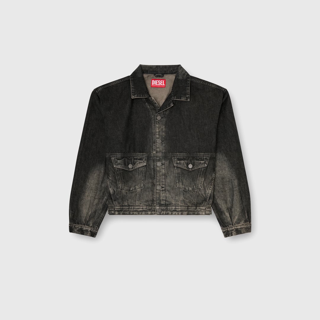 Diesel, Trucker jacket in dirty-effect denim, Denim Jackets, Man in Black