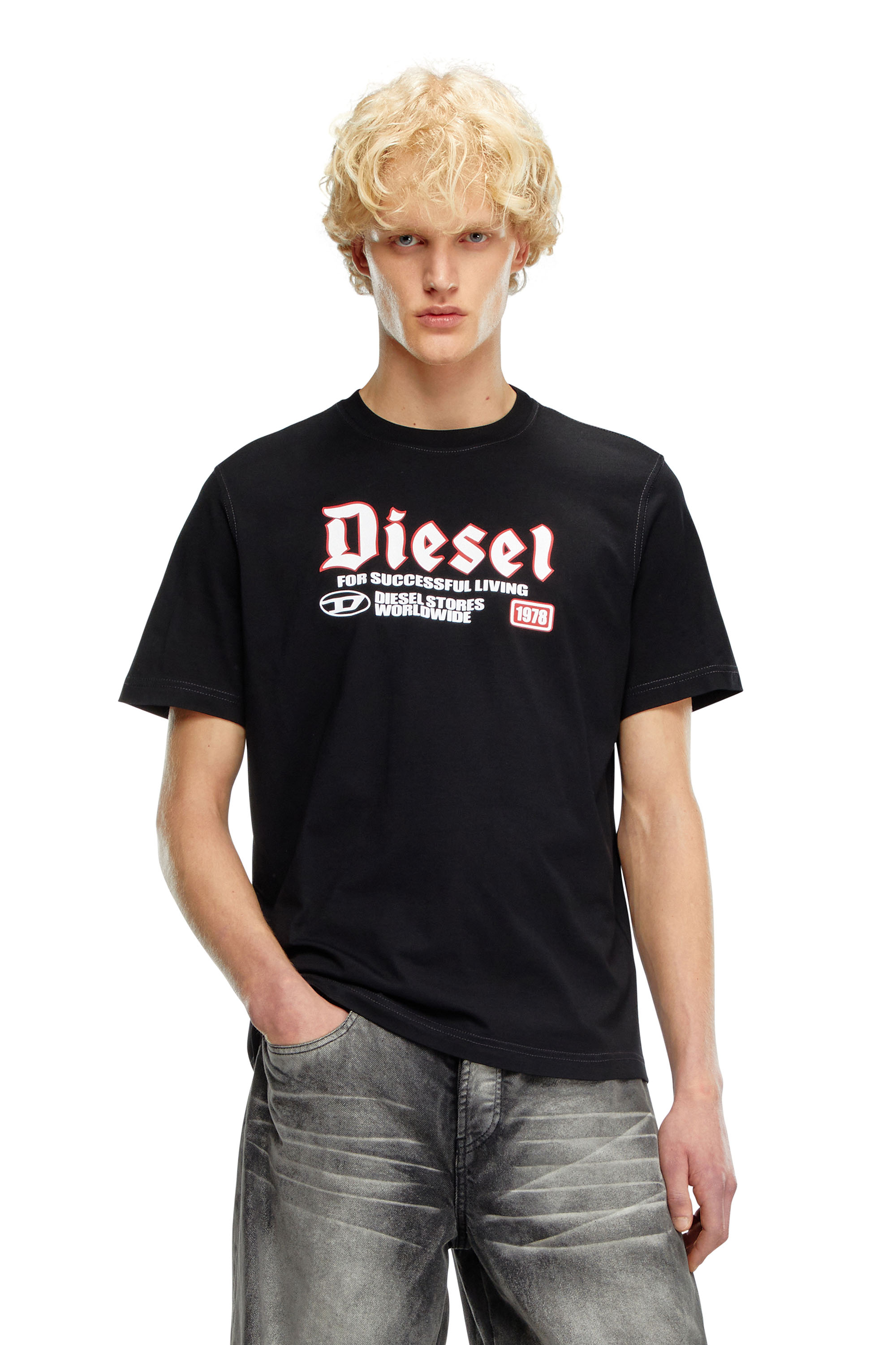 Diesel - T-shirt con stampa Diesel flock - T-Shirts - Uomo - Nero
