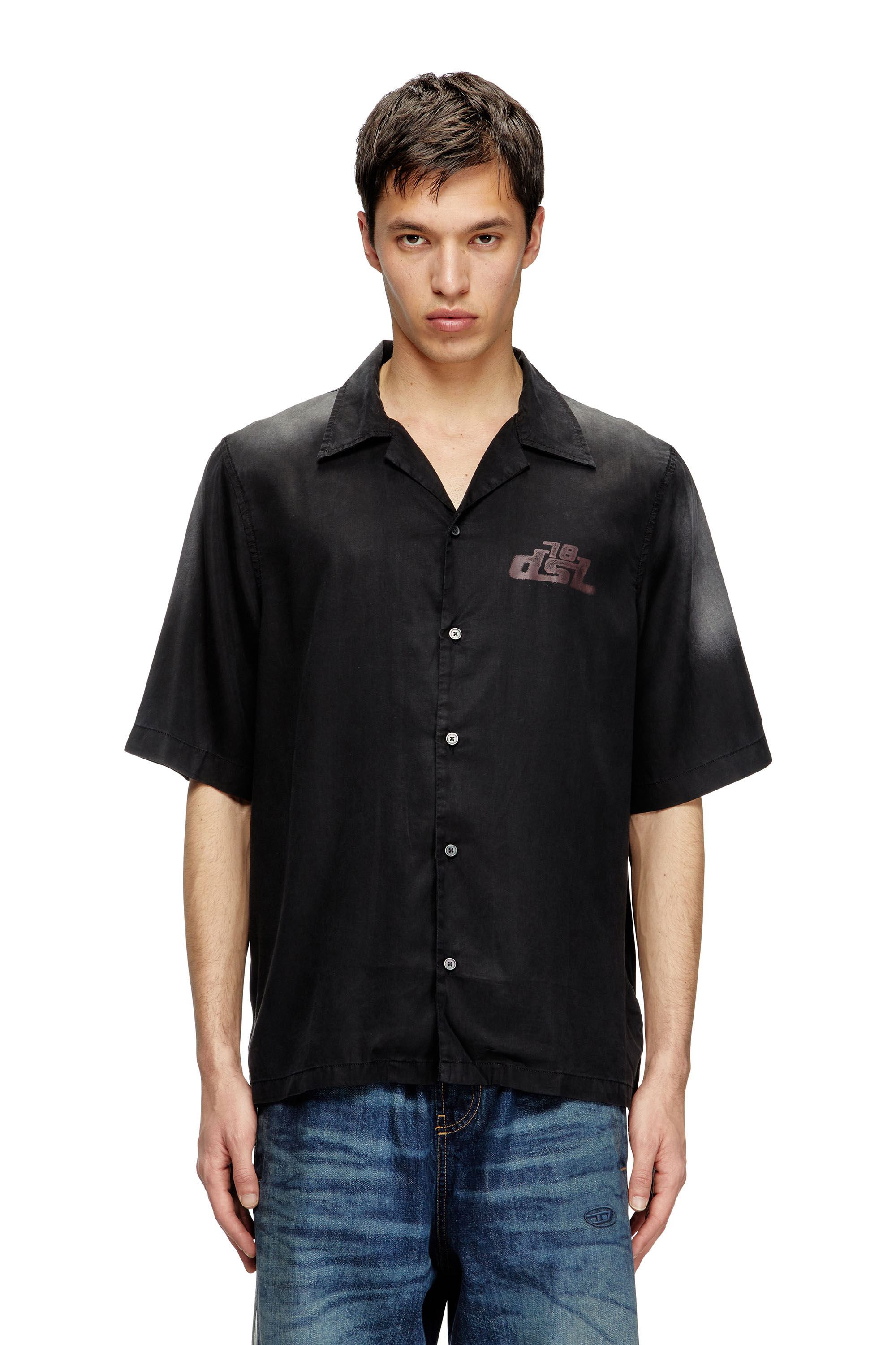 Diesel - Faded bowling shirt with logo prints - Shirts - Man - Black