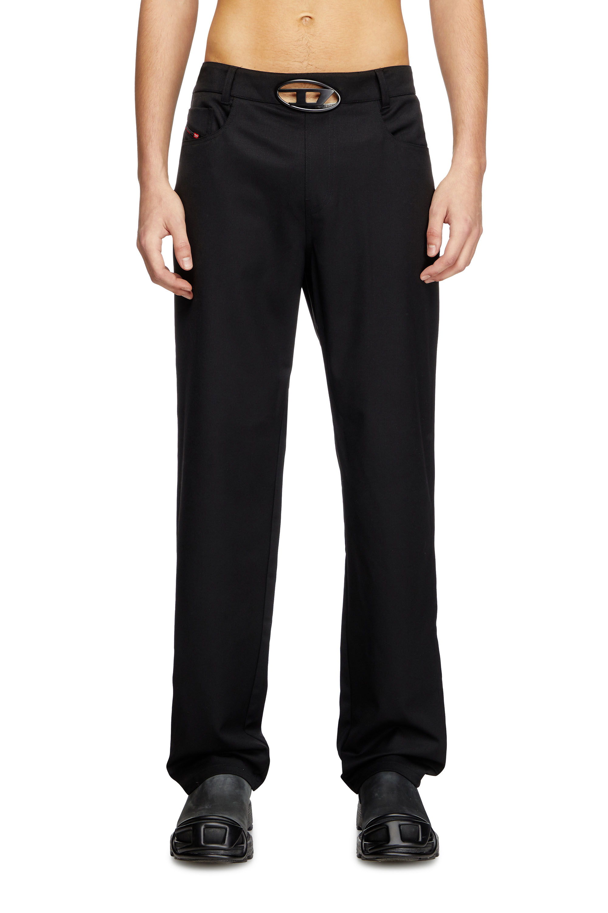Diesel - Wool blend pants with D buckle waistband - Pants - Man - Black