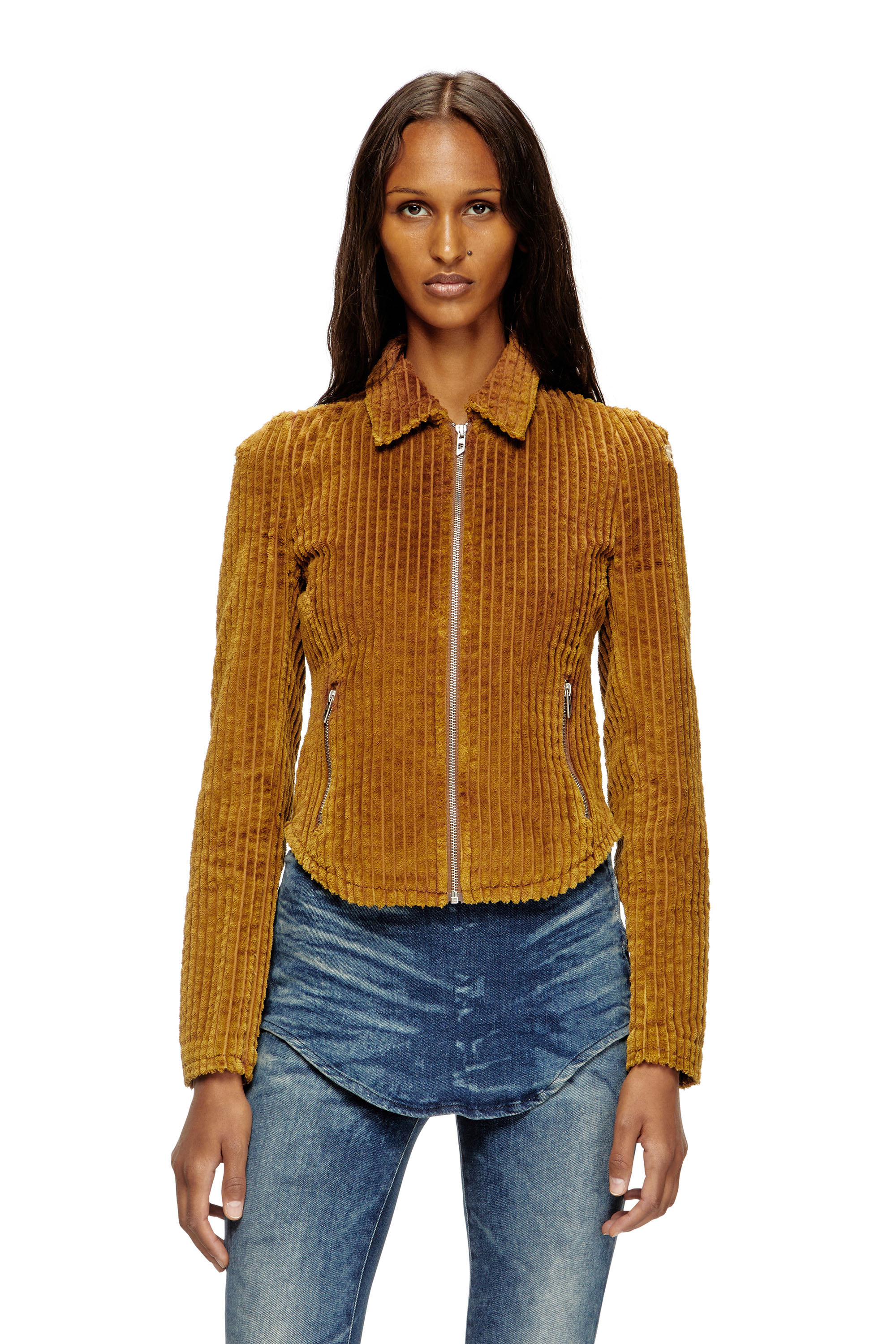 Diesel - G-ENEA, Woman's Shirt-jacket in cotton corduroy in Light Brown - 1