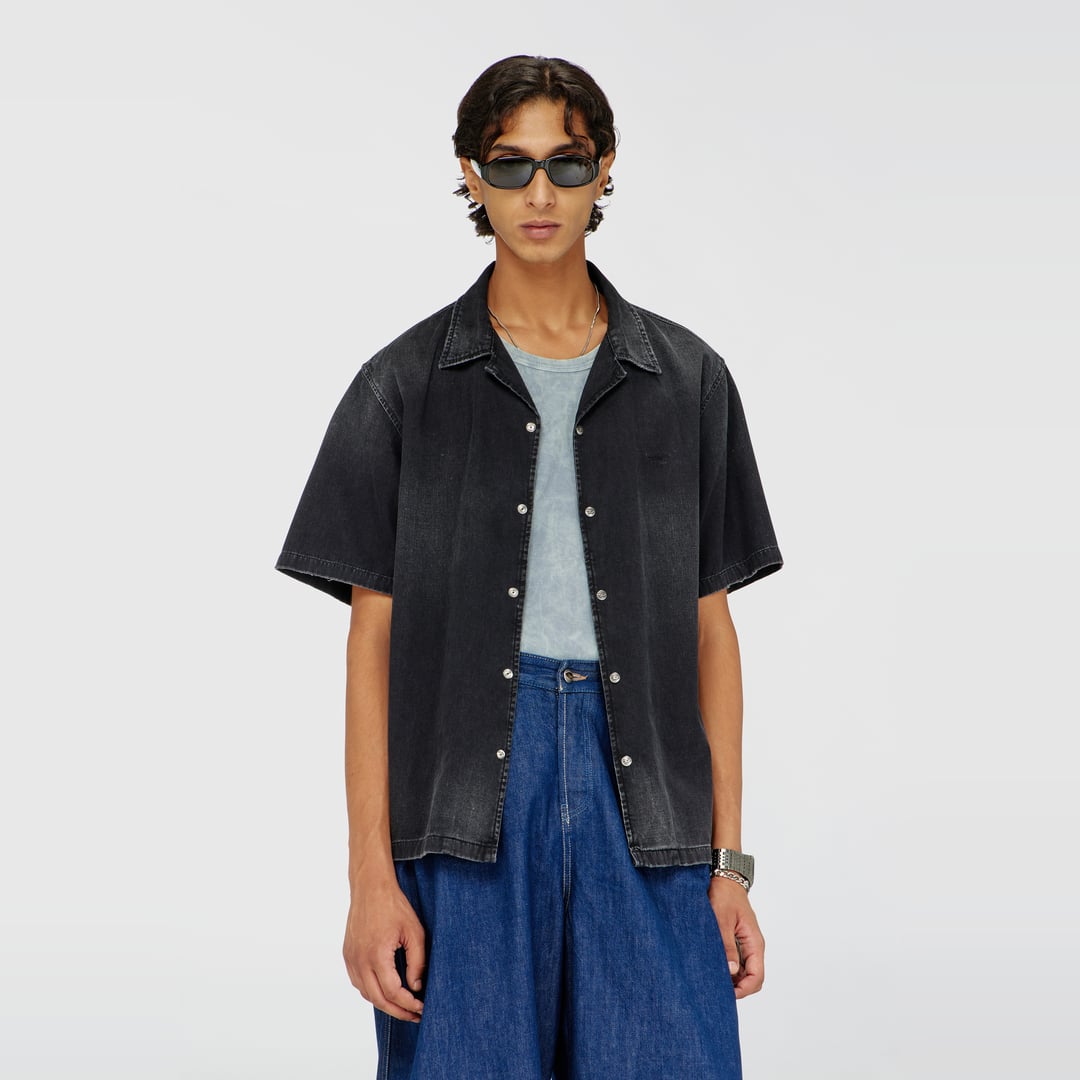 Diesel - Denim short-sleeve shirt - Denim Shirts - Man - Black