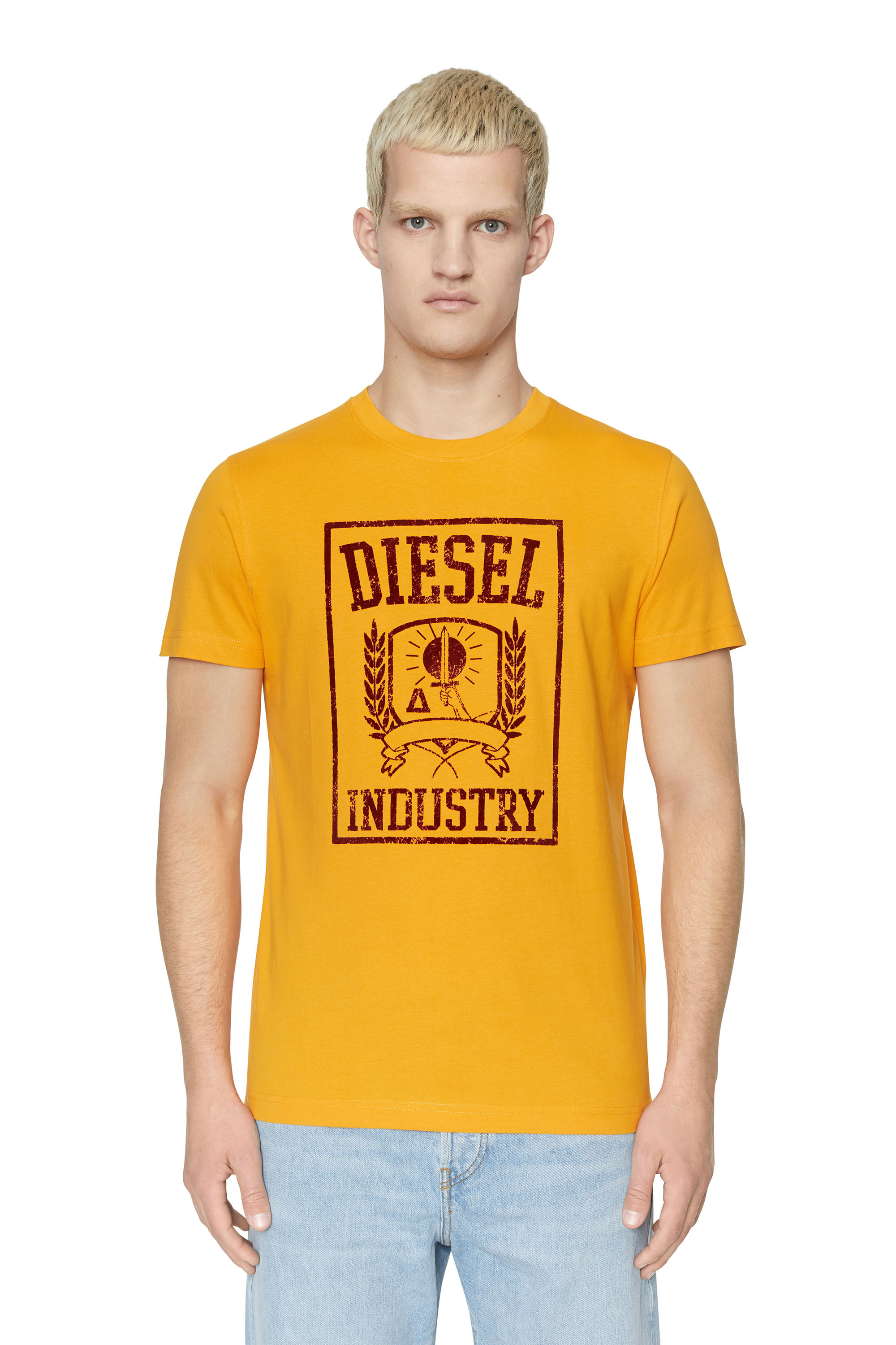 Diesel - T-shirt con logo a stampa floccata - T-Shirts - Uomo - Giallo