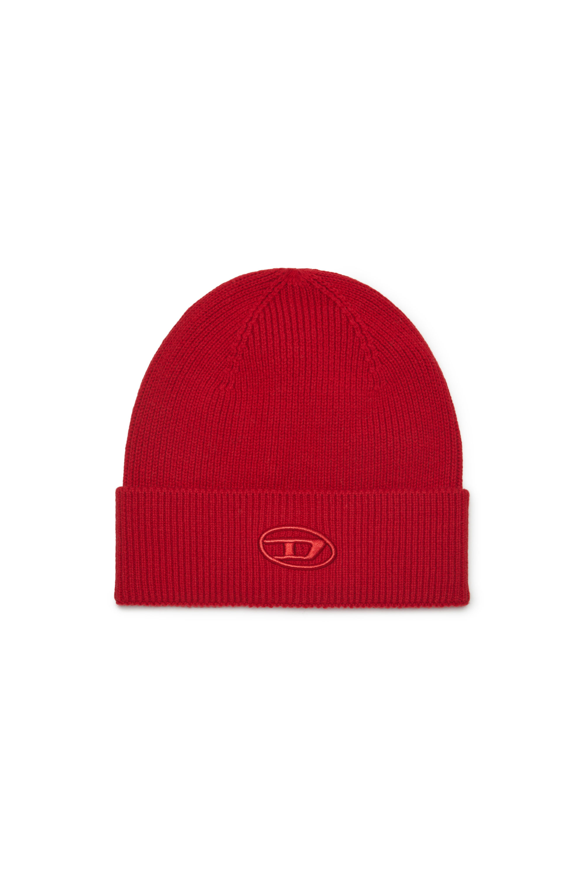 Diesel Ribbed Beanie With D Embroidery In Red