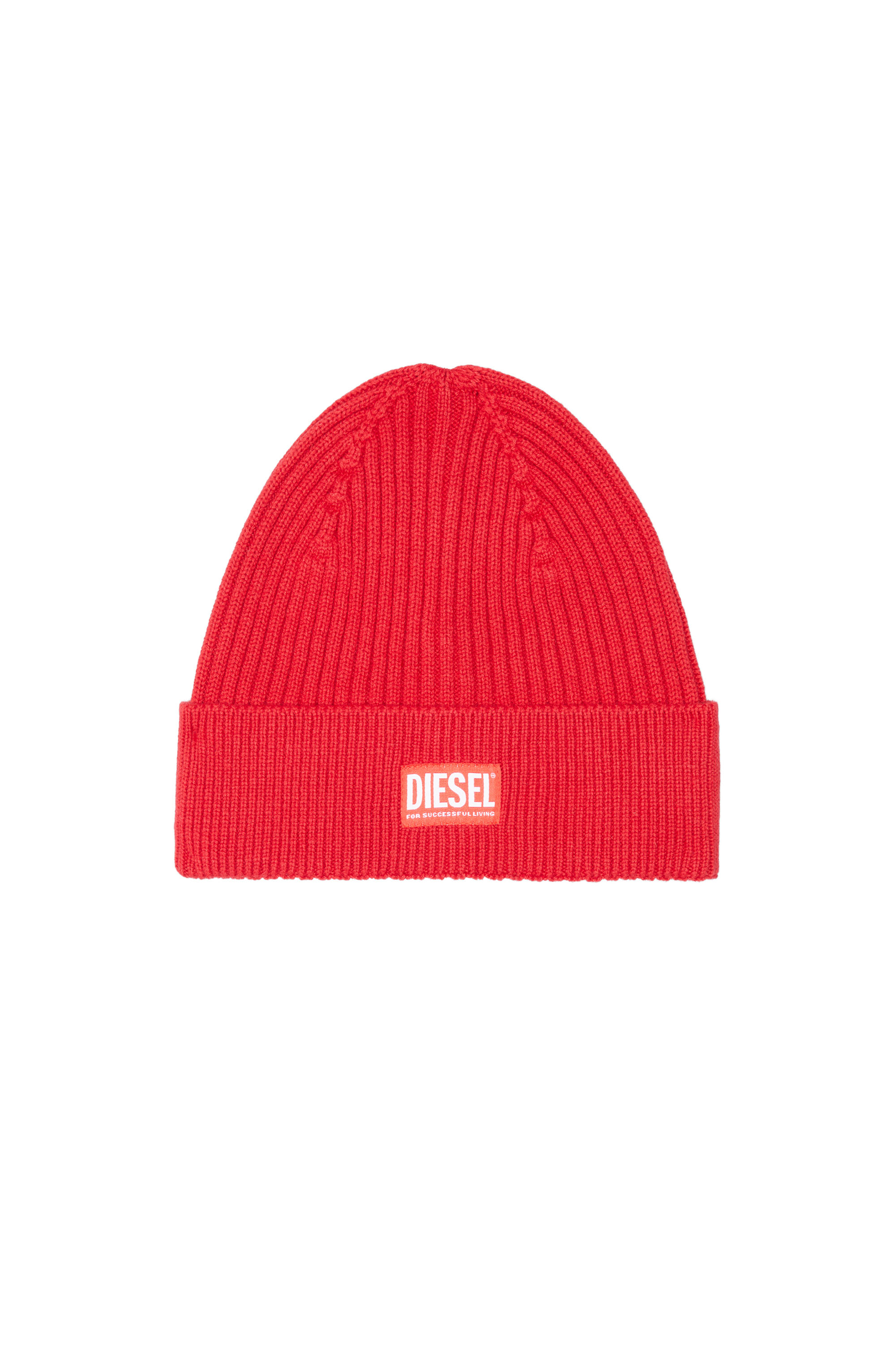 Diesel - Ribbed beanie with logo patch - Knit caps - Unisex - Red