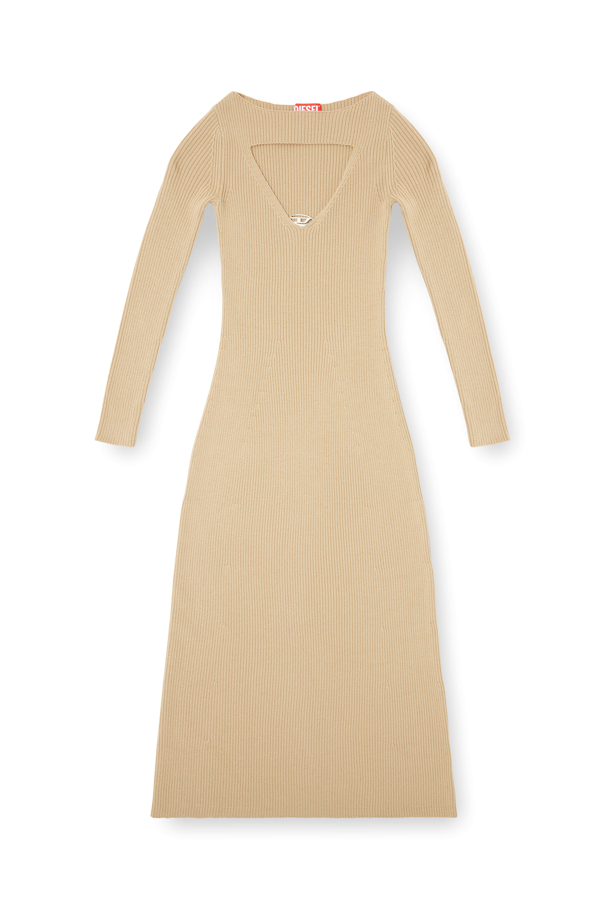 Diesel - M-OLONI, Woman's Midi wool dress with inlay in Beige - 3