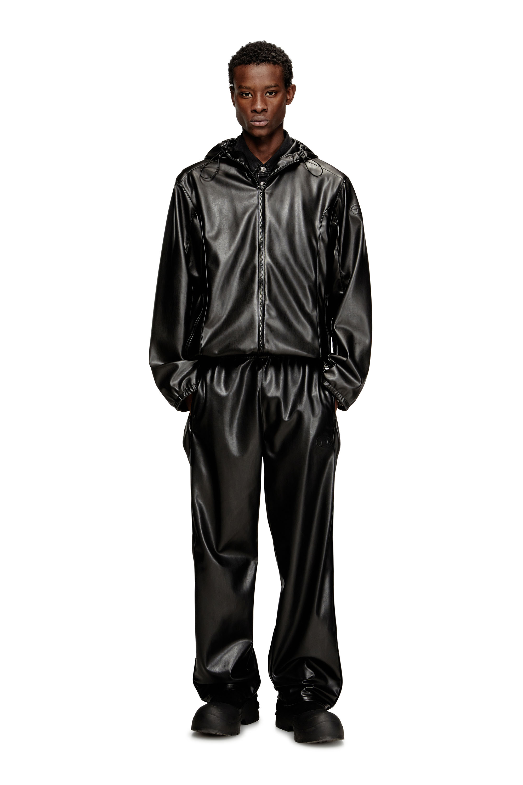 Diesel - P-ARTEN-PIPING-PGBX, Man's Track pants in coated fabric in Black - 1