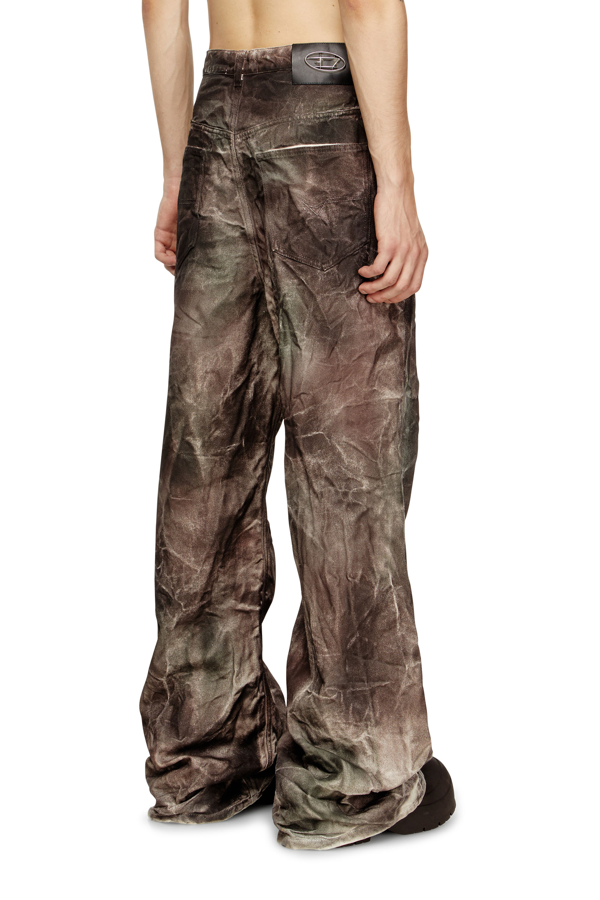 Diesel - P-THUG-PANT, Unisex's Pants in crinkled camo canvas in Brown/Green - 3