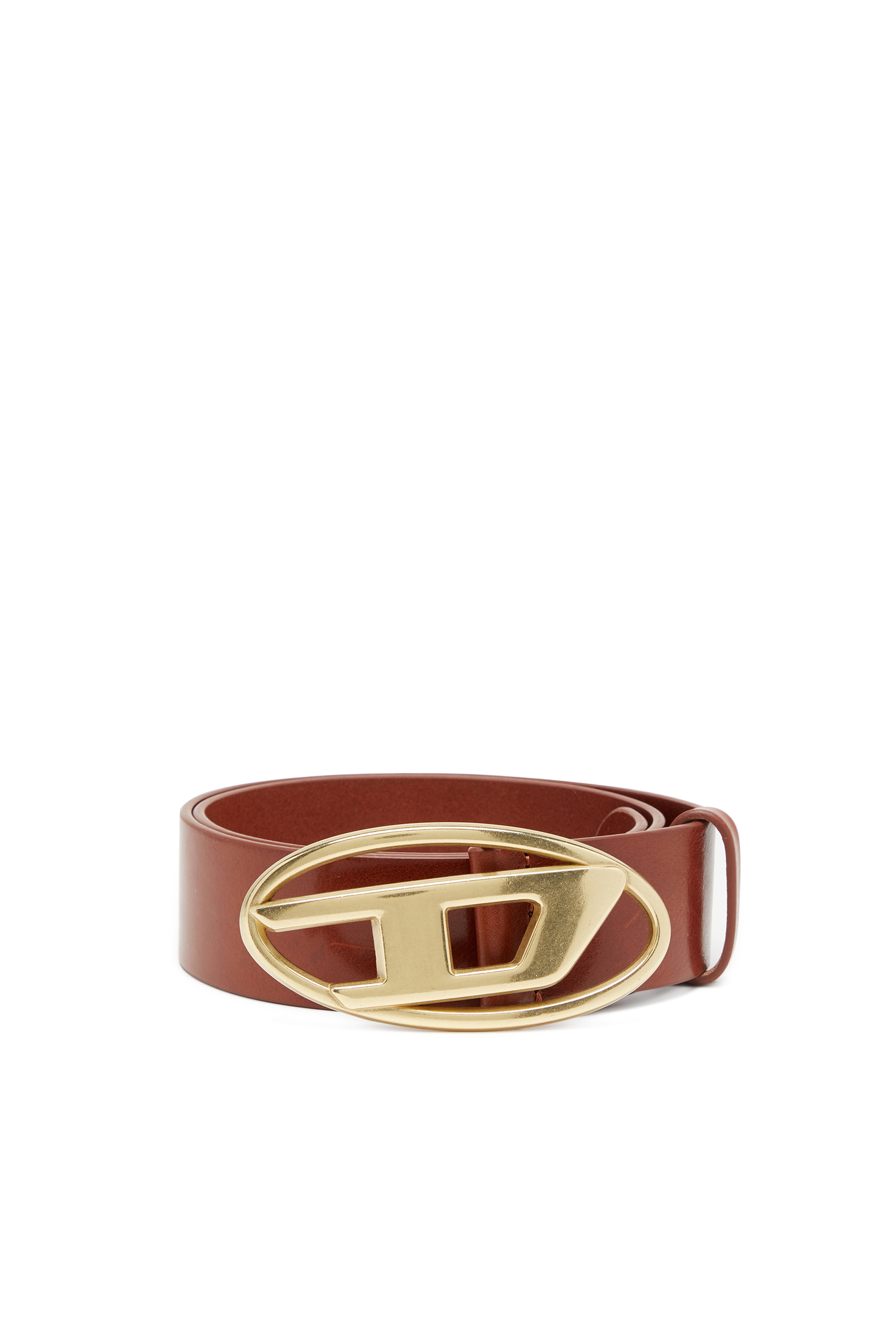 Diesel - B-1DR W, Unisex's 4 cm leather belt with Oval D buckle in Brown/Oro - 1