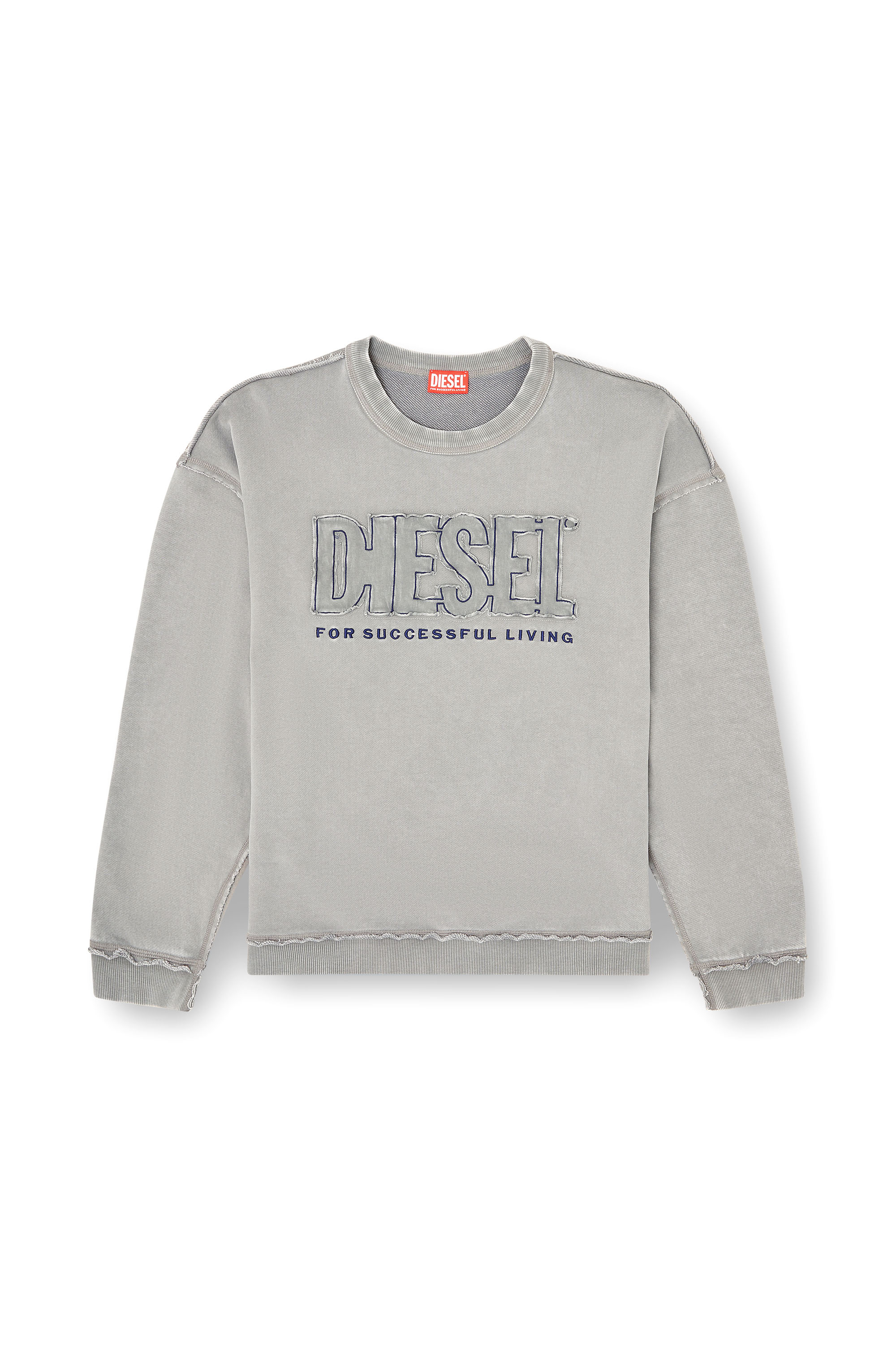Diesel - S-BOXT-RAW-V1, Man's Cotton sweatshirt with appliqué logo in Grey - 3