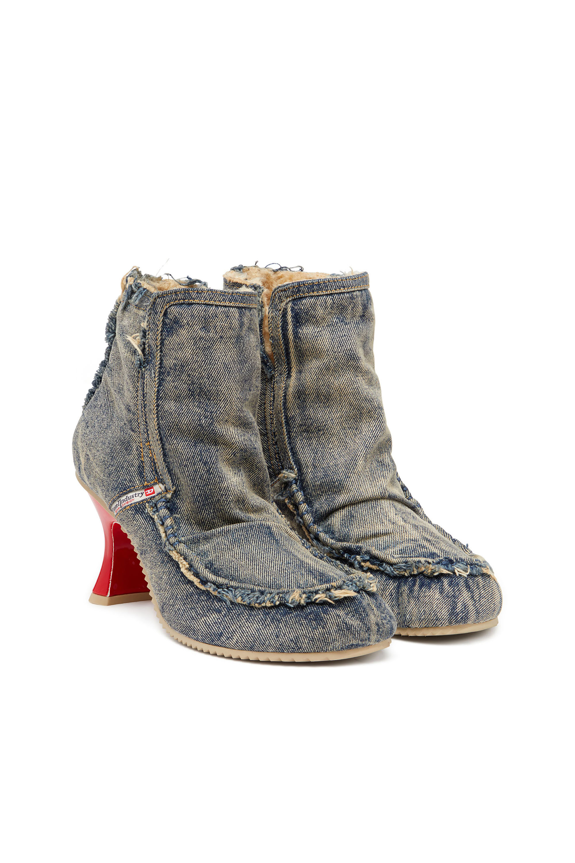 Diesel - D-WOODSTOCK HEEL AB, Woman's D-Woodstock - Denim boots with heel in Blue - 3