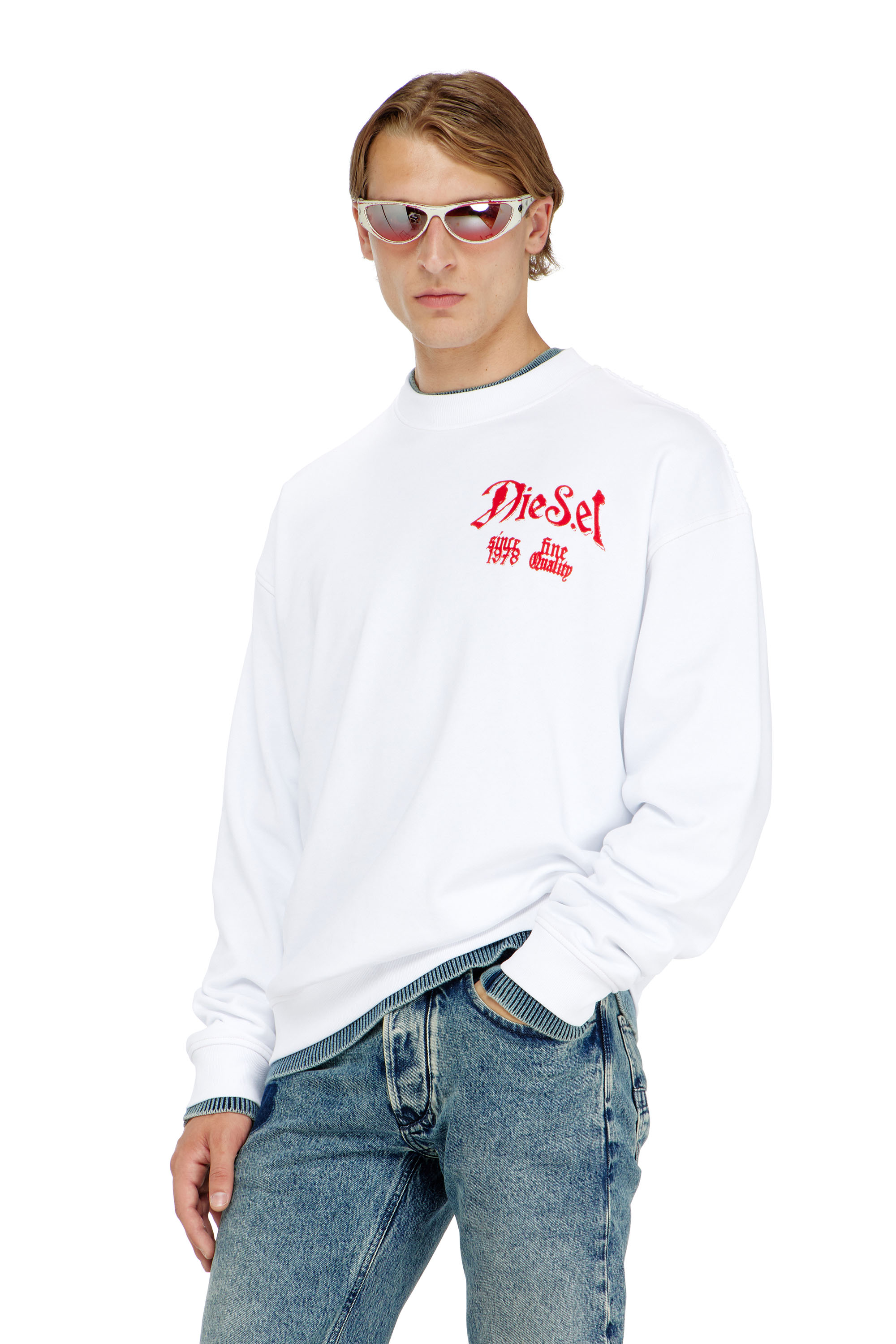 Diesel - S-BOXT-AA2, Man's Cotton sweatshirt with flocked graphics in White - 3