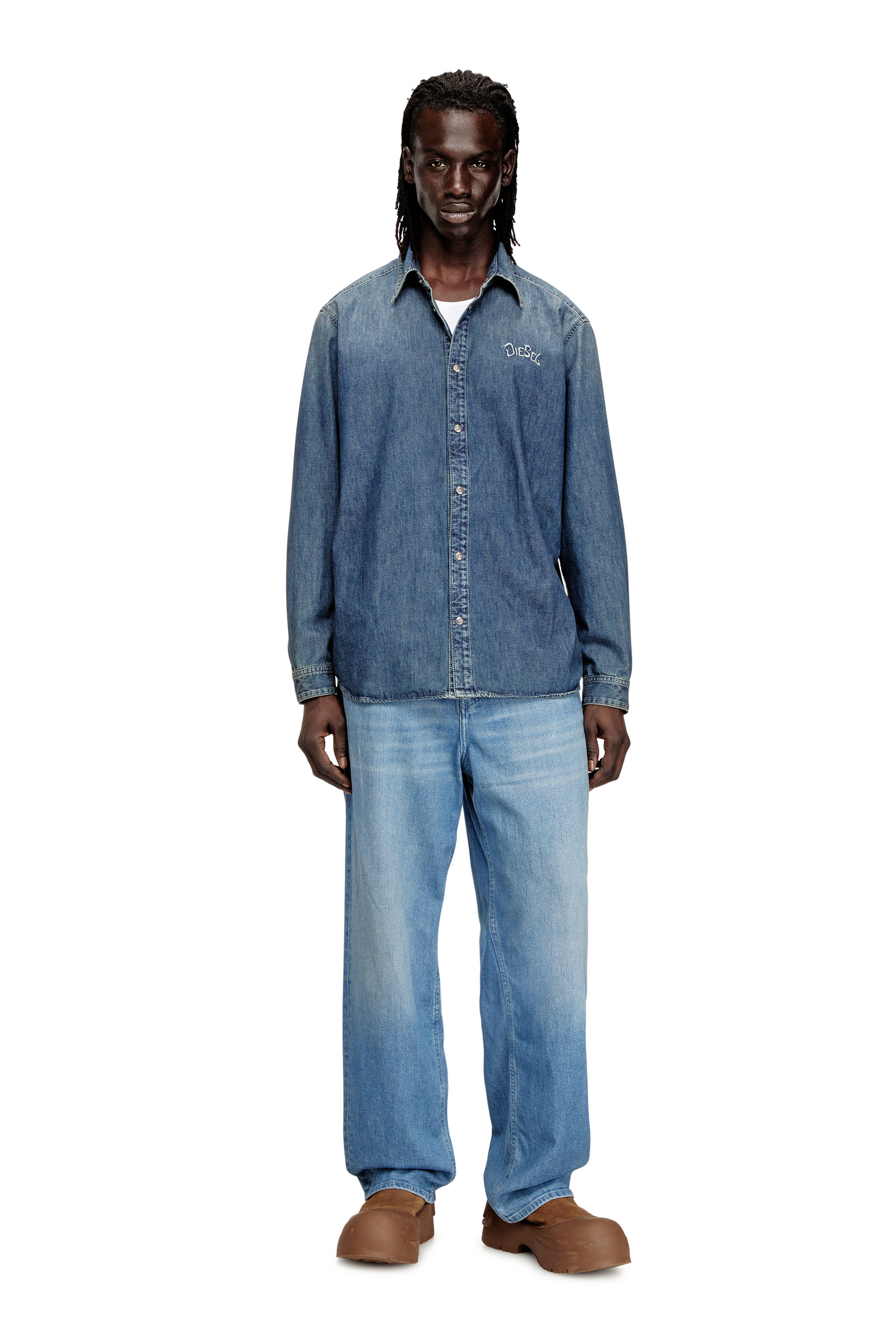 Diesel - D-SIMPLY-S15, Man's Denim shirt with back embroidery in Blue - 1