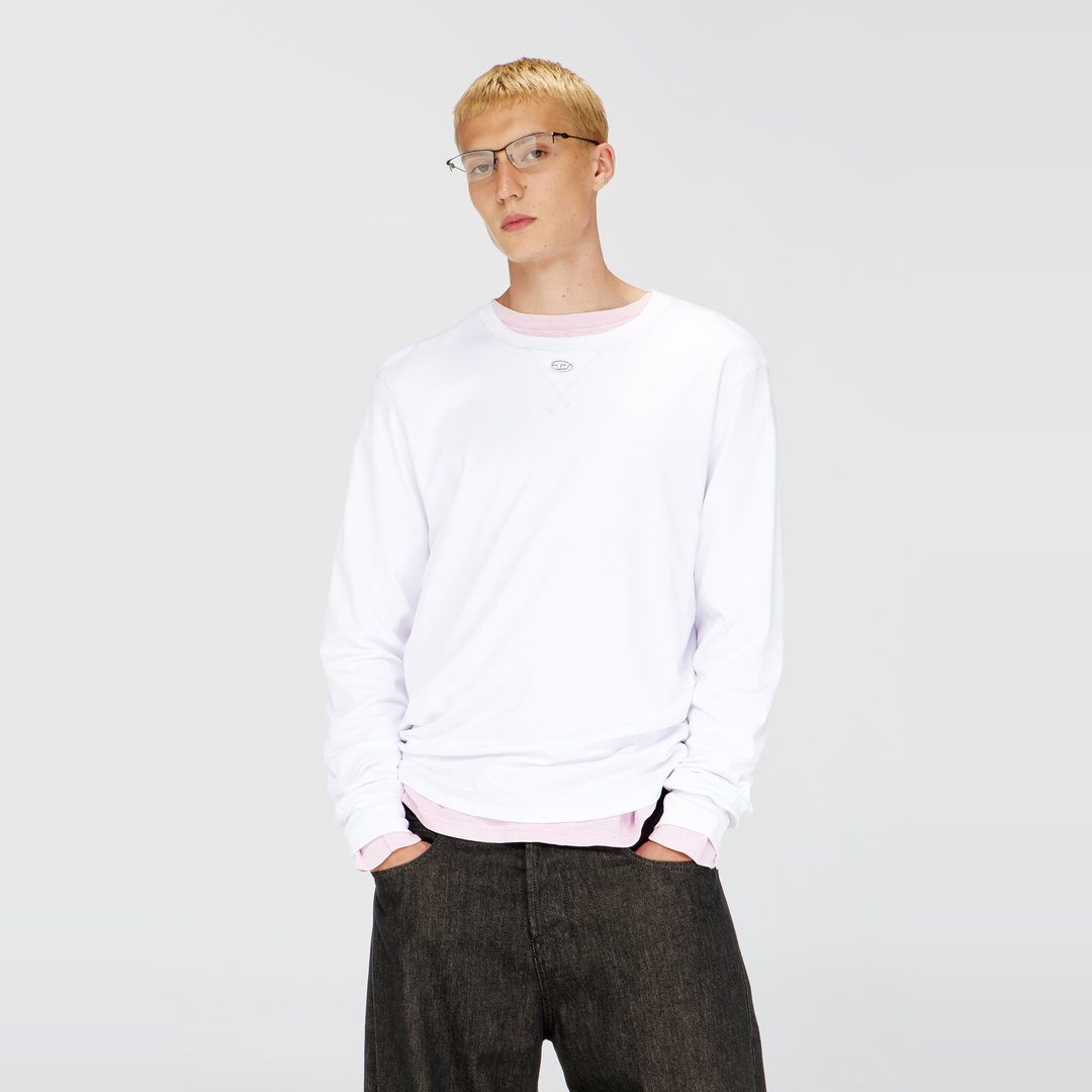 Diesel , Long Sleeve T-Shirts, Male, White, M, Top T-Madjust Long Sleeve Top - Image 2