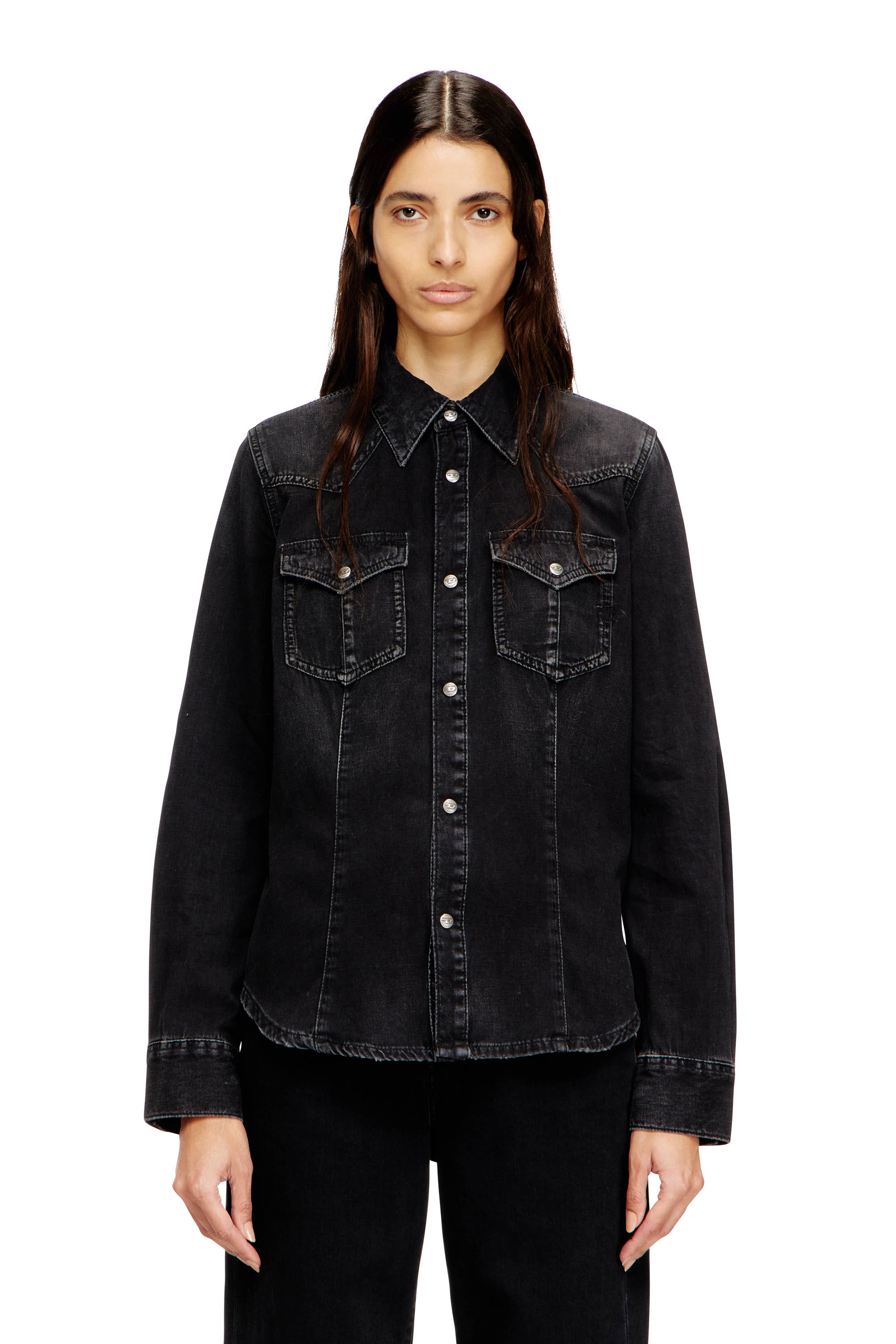 Diesel Women's Black - Western Shirt In Treated Denim - Denim Shirts - Woman Xxs
