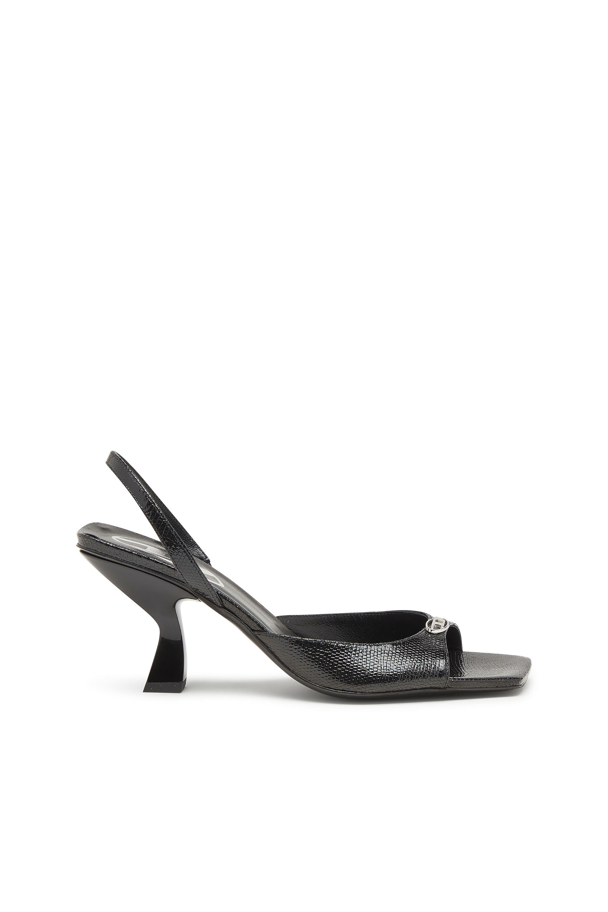 Diesel Women's Black - D-Amber-Slingback Sandals In Lizard-Effect Leather - Sandals - Woman Size 41