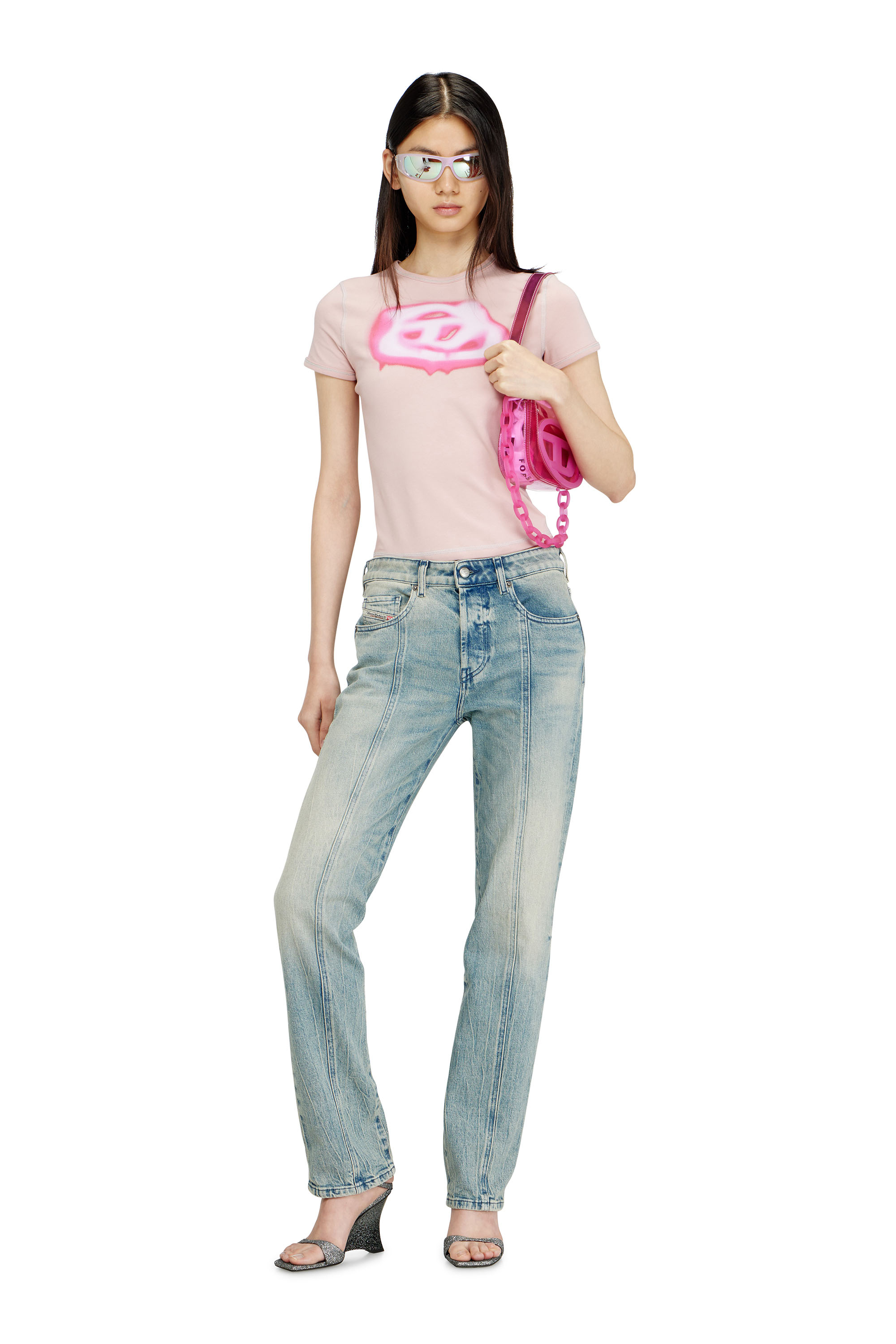Diesel - T-UNCUTIES-LONG-S3, Woman's Slim T-shirt with graffiti-effect logo in Pink - 2