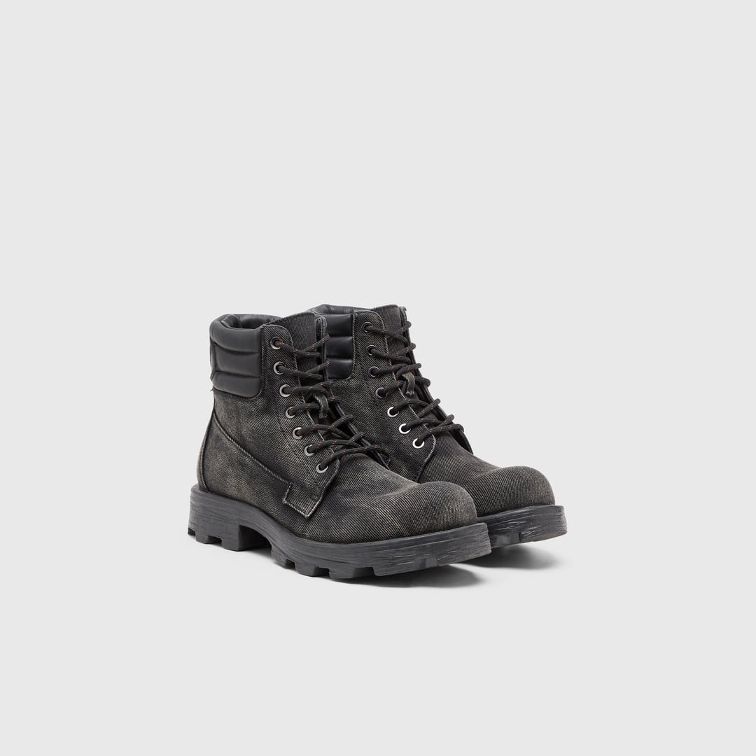 Diesel - D-Hammer-Combat boots in denim and leather - Boots - Woman - Grey