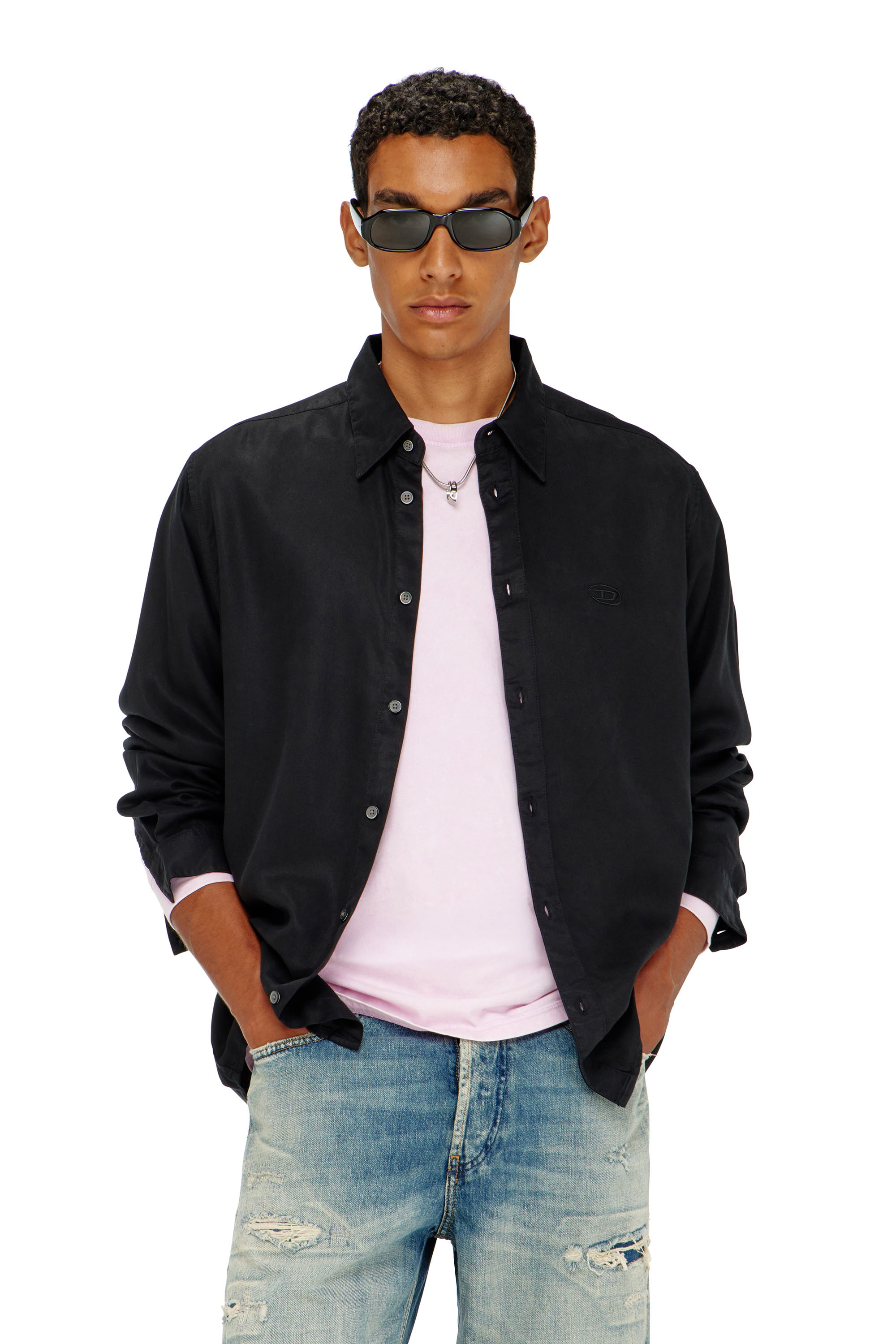 Diesel - Fluid shirt with logo embroidery - Shirts - Man - Black