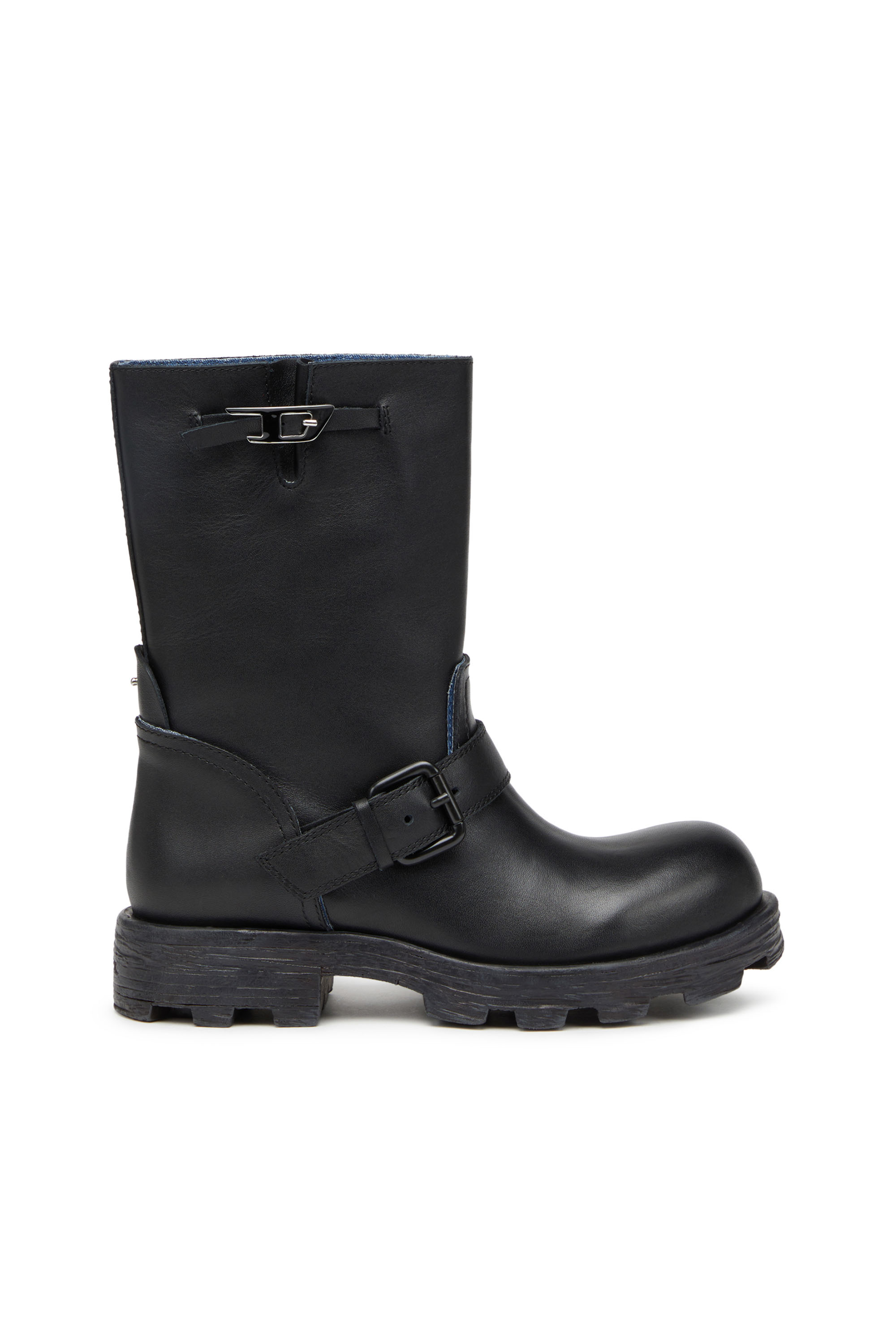 Diesel - D-Hammer HB W - Leather boots with denim edges - Boots - Woman - Black