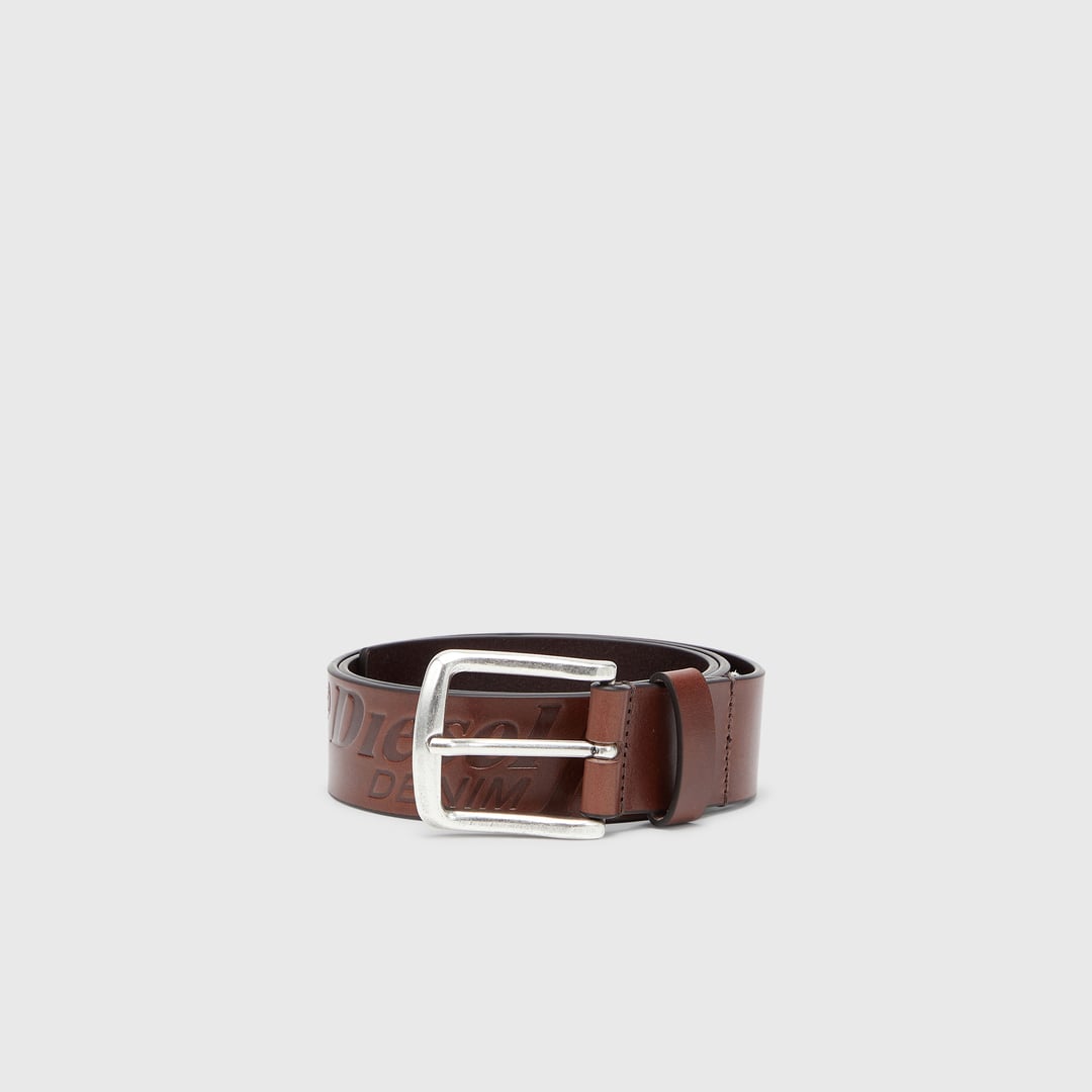 Diesel - 4 cm leather belt with engraved logo - Belts - Man - Brown