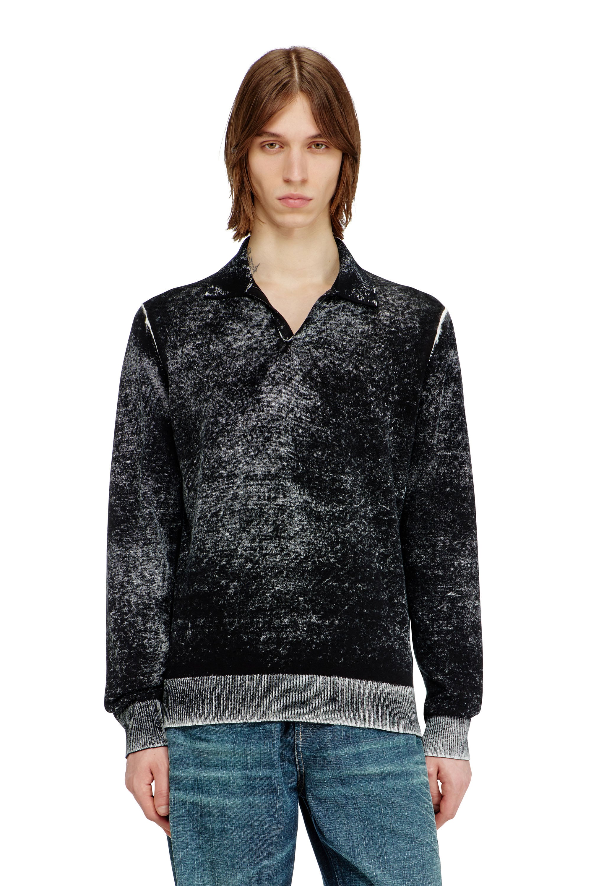 Diesel - Polo jumper with faded reverse print - Knitwear - Man - Multicolor