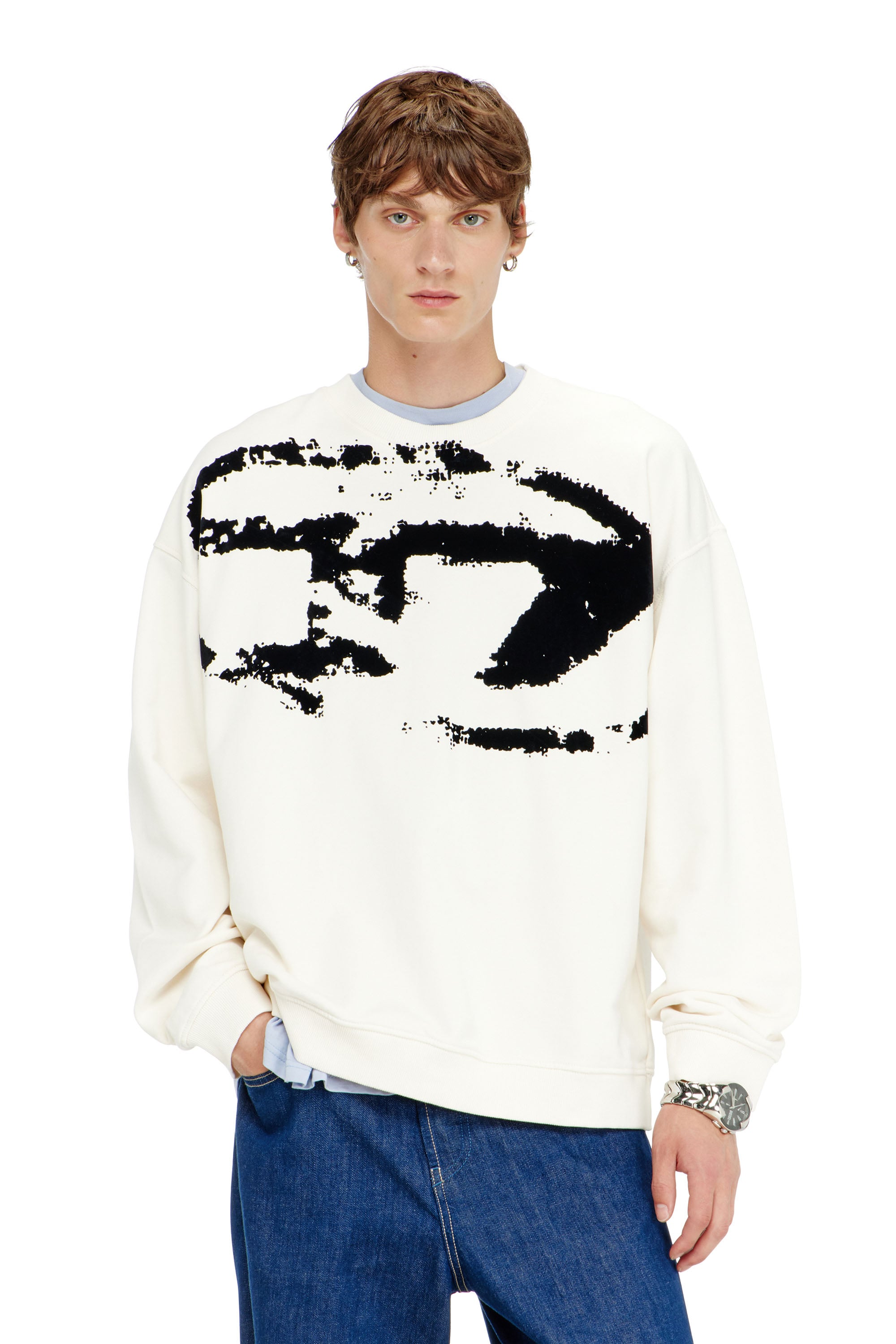 Diesel Multicolor Uomo - Felpa In Cotone Con Logo Oval D Floccato - Felpe Xxl