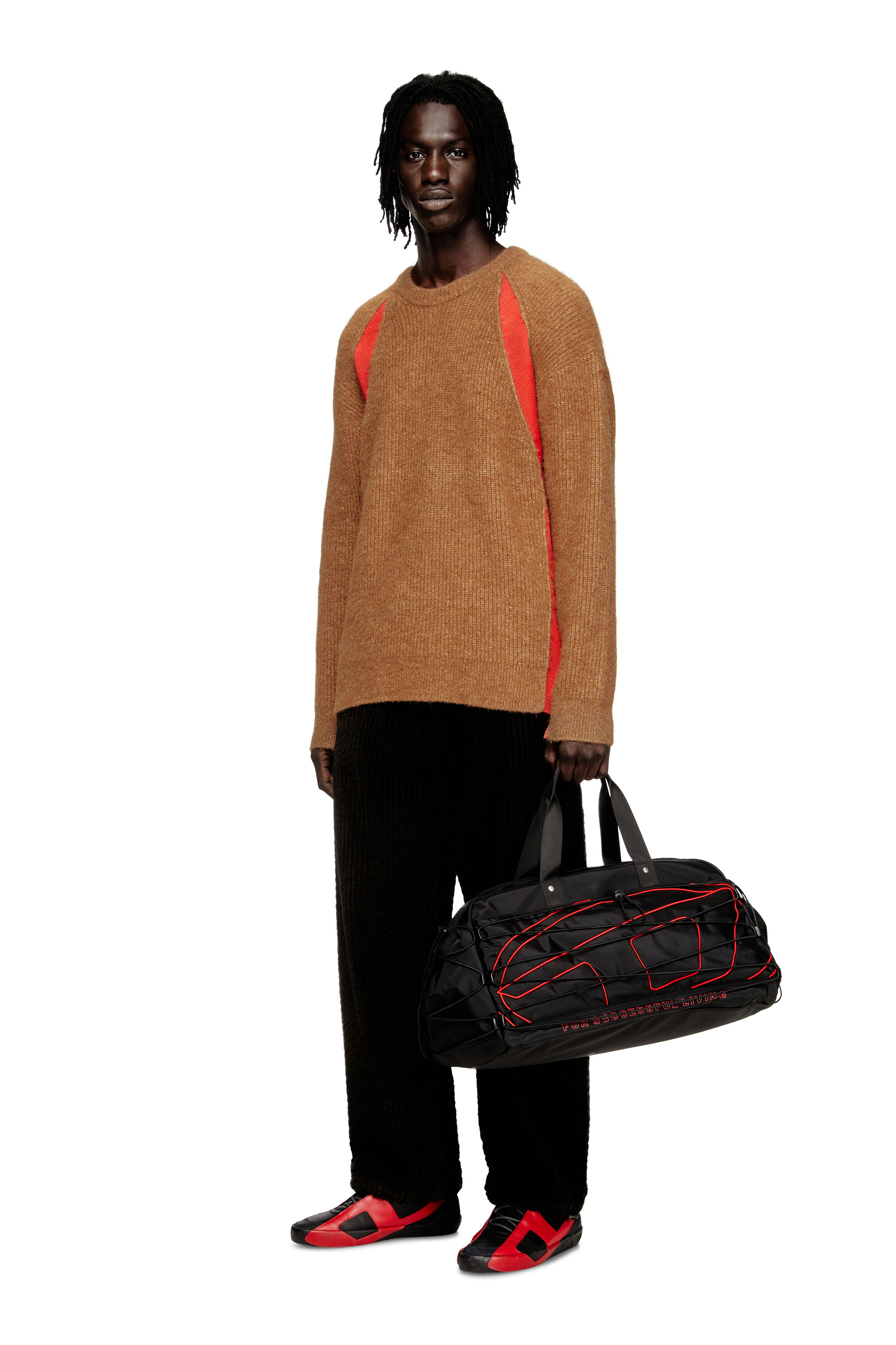 Diesel - K-LOLLO, Man's Alpaca-blend jumper with contrast inserts in Brown - 2