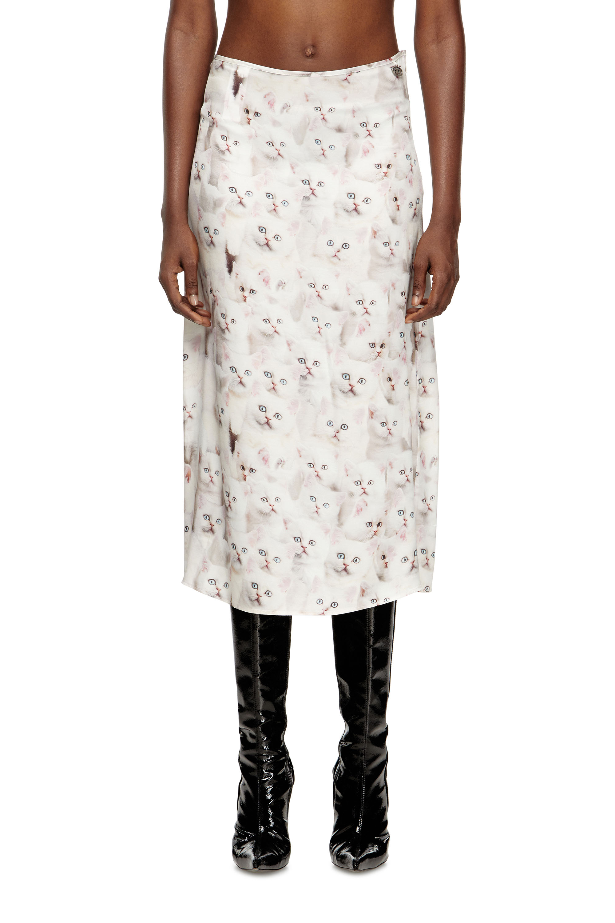 Diesel - O-RCHID-R1, Woman's Midi skirt in viscose with all-over print in White - 1