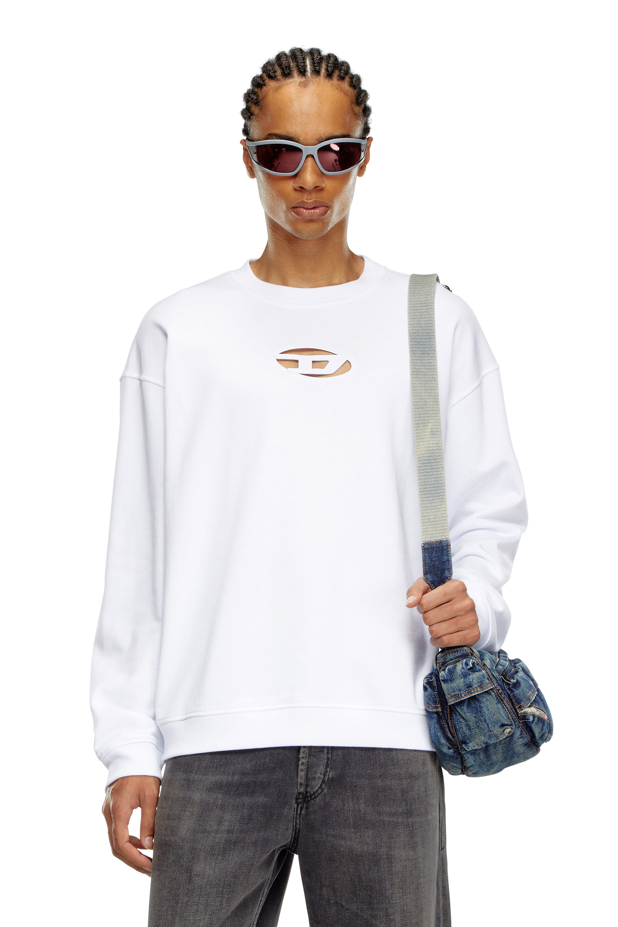 Shop Diesel Sweatshirt With Cut-out Oval D Logo In White