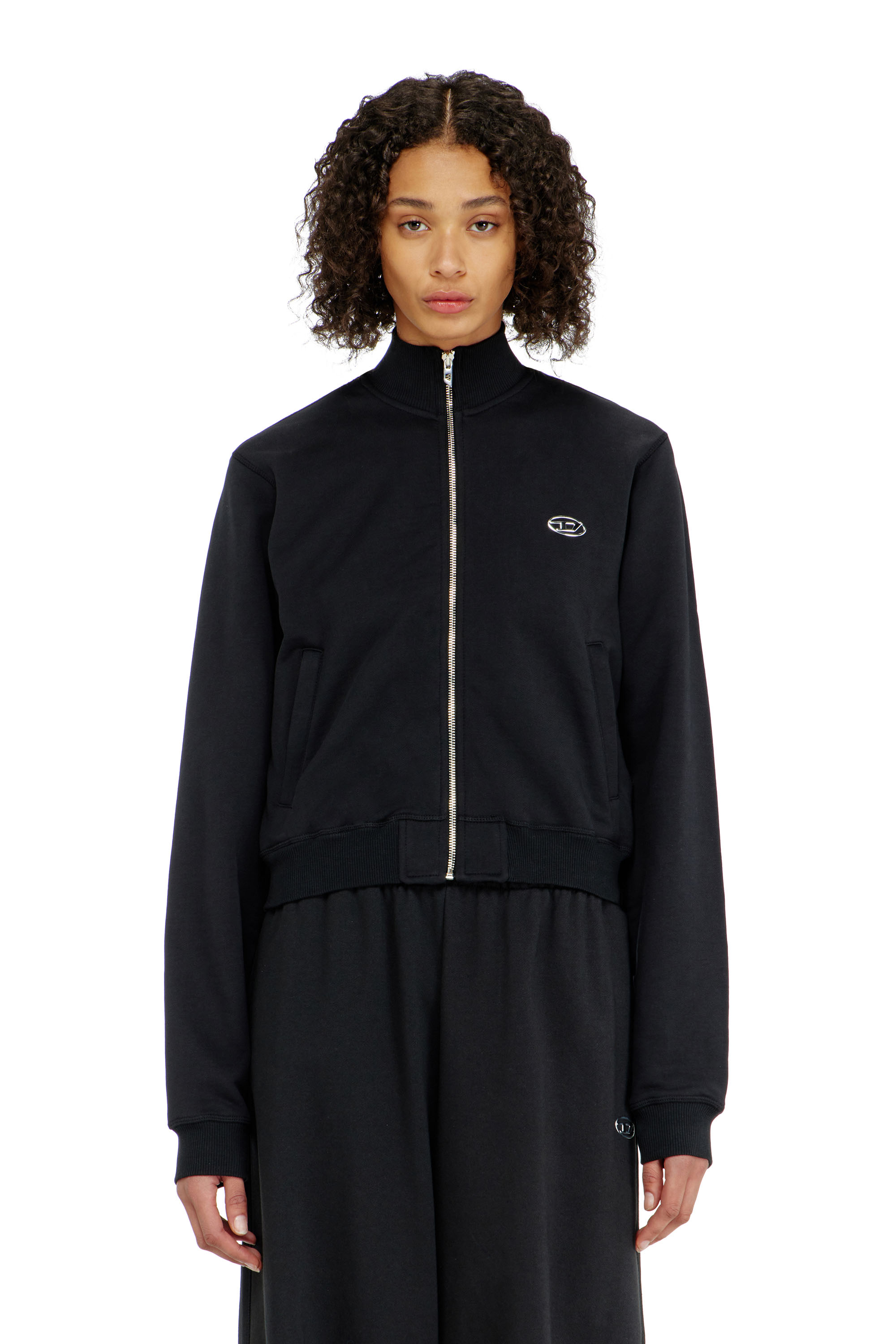 Diesel - Zipped sweatshirt with silver Oval D - Sweaters - Woman - Black