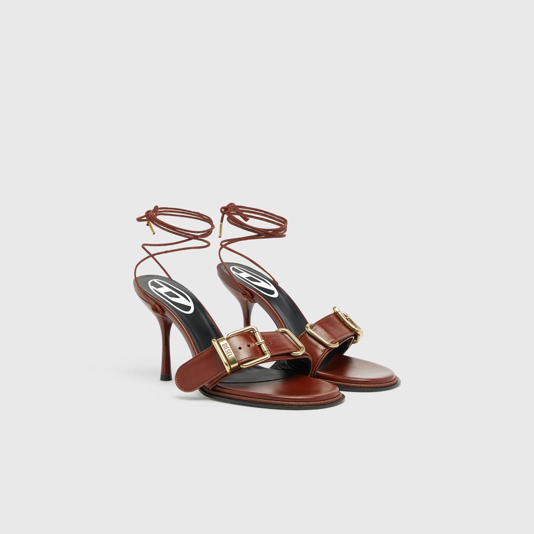 Diesel - D-Cocco-Ankle-wrap sandals in leather - Sandals - Woman - Brown
