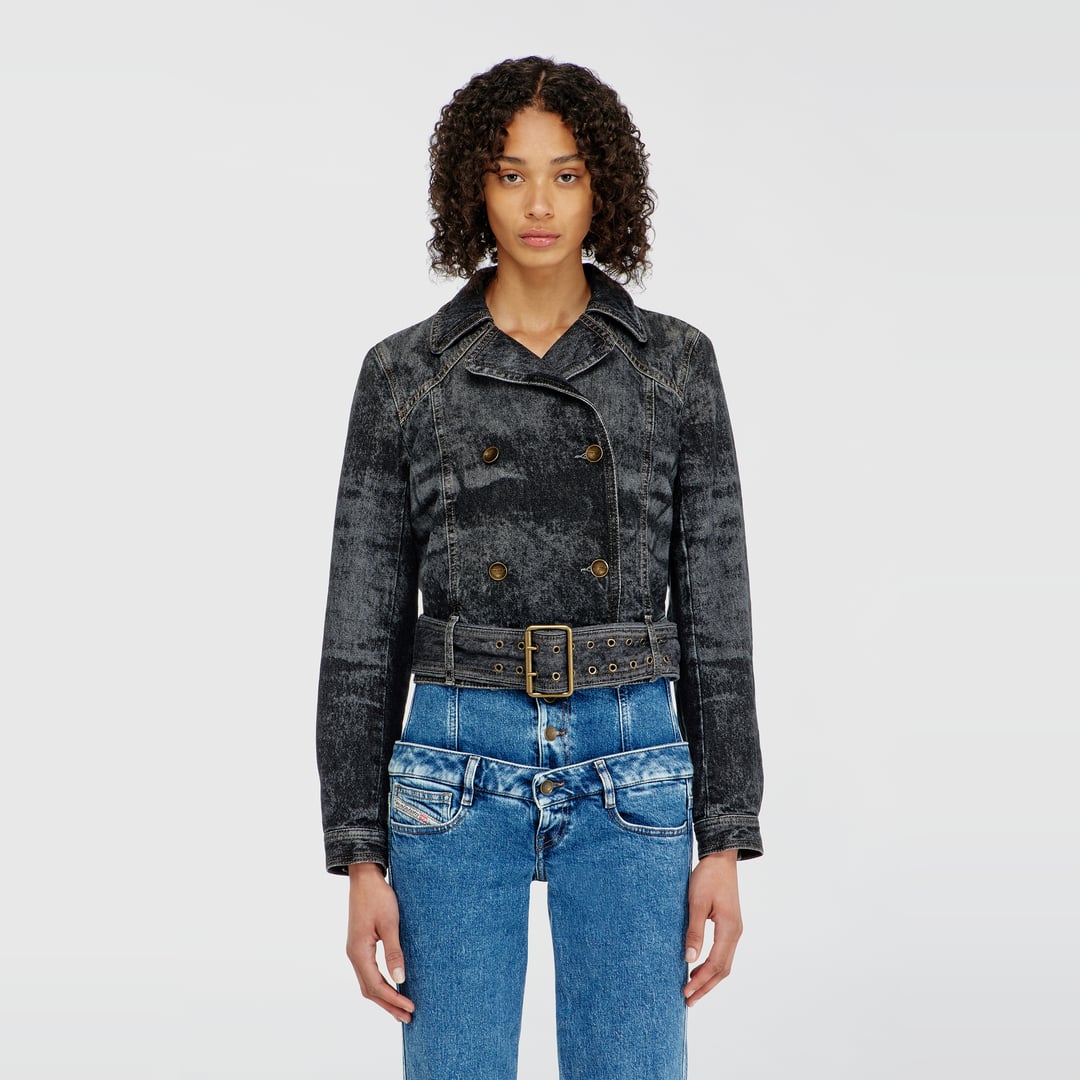 Diesel - Cropped denim jacket with belt - Denim Jackets - Woman - Black