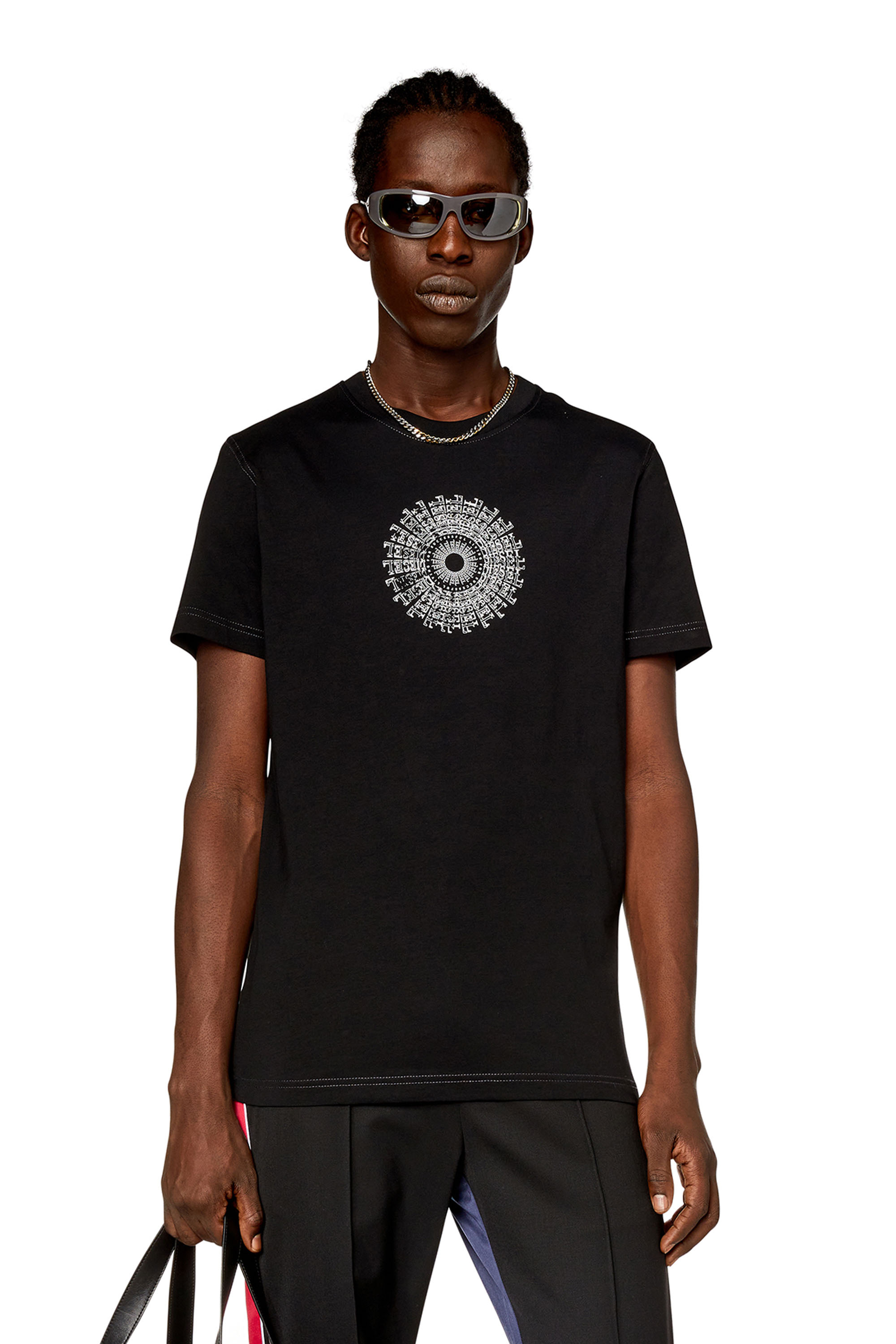 Diesel - Camiseta con estampado de Diesel en forma de remolino - Camisetas - Hombre - Negro