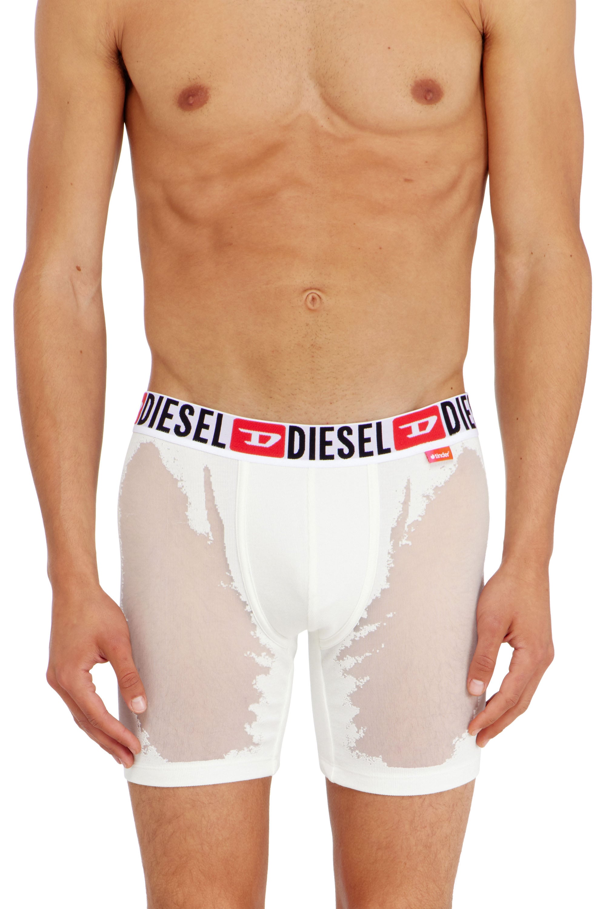 Diesel Men's White - Boxer Briefs With Sheer Devoré Effect - Boxer Briefs - Man Extra Small