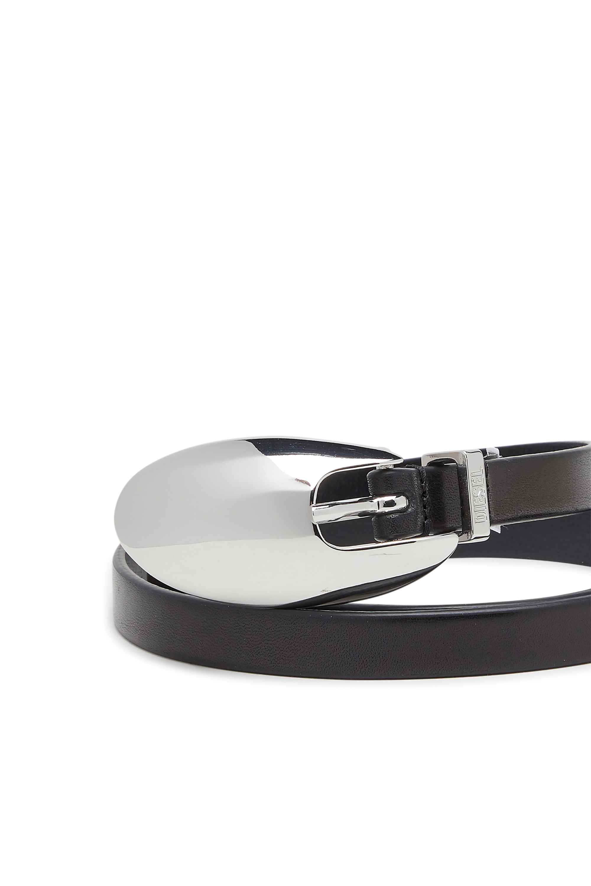 Diesel - B-ROP 15, Woman's 1.5cm slim leather belt with sculptural buckle in Black - 3