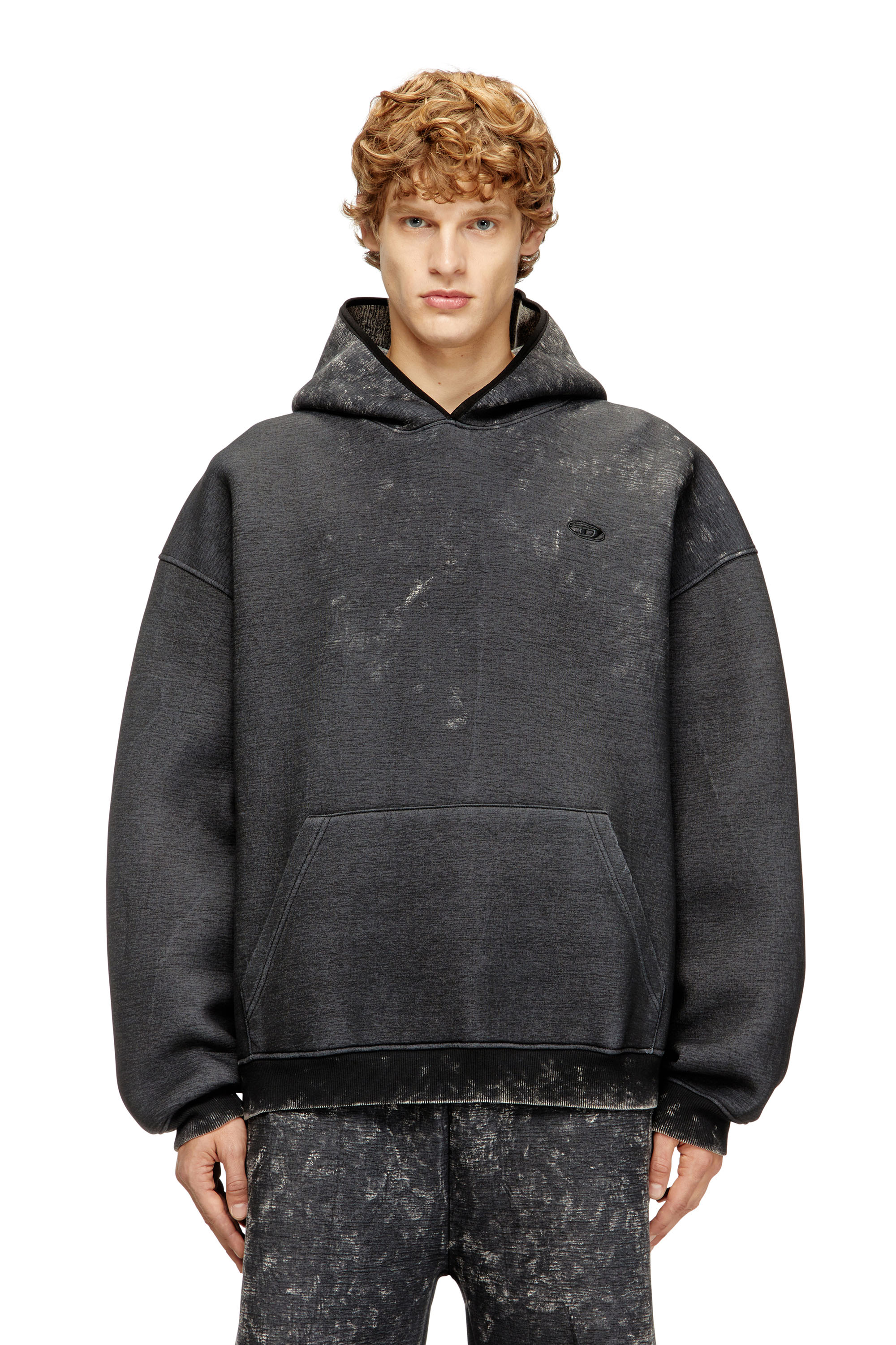 Diesel Men's Grey - Relaxed Scuba Hoodie With Marble Wash - Sweaters - Man Extra Large