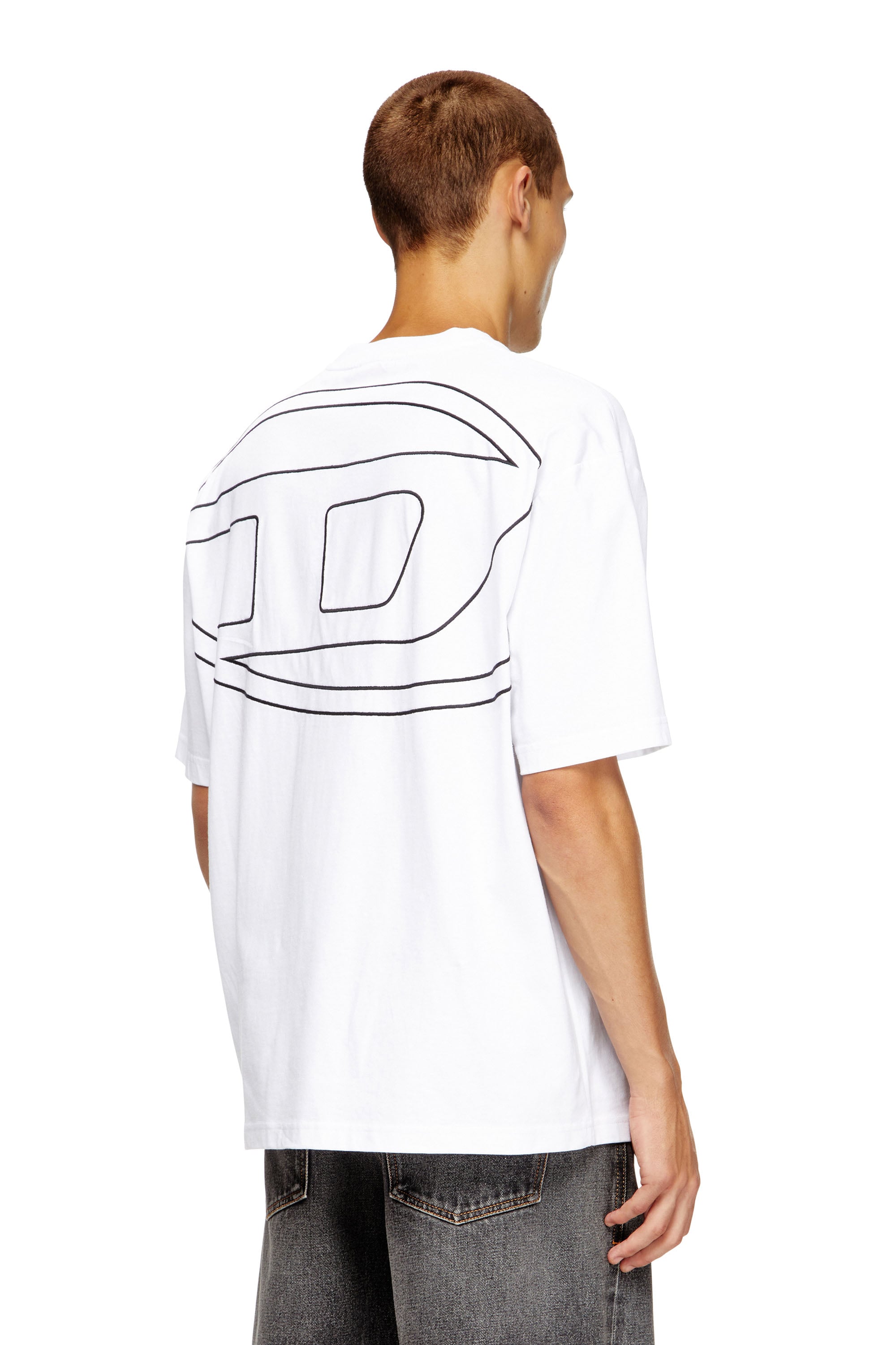 Diesel Herren Weiss - T-Shirt Mit Großer Oval D-Stickerei - T-Shirts Mittel