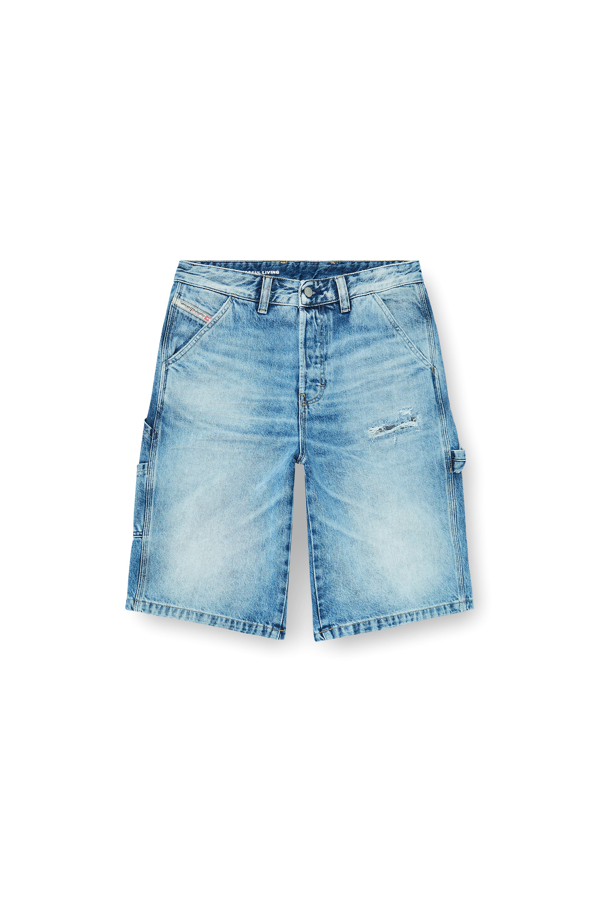 Diesel - D-LIVERY-W-SHORT, Man's Relaxed shorts in fluid denim with abrasions in Light Blue - 2