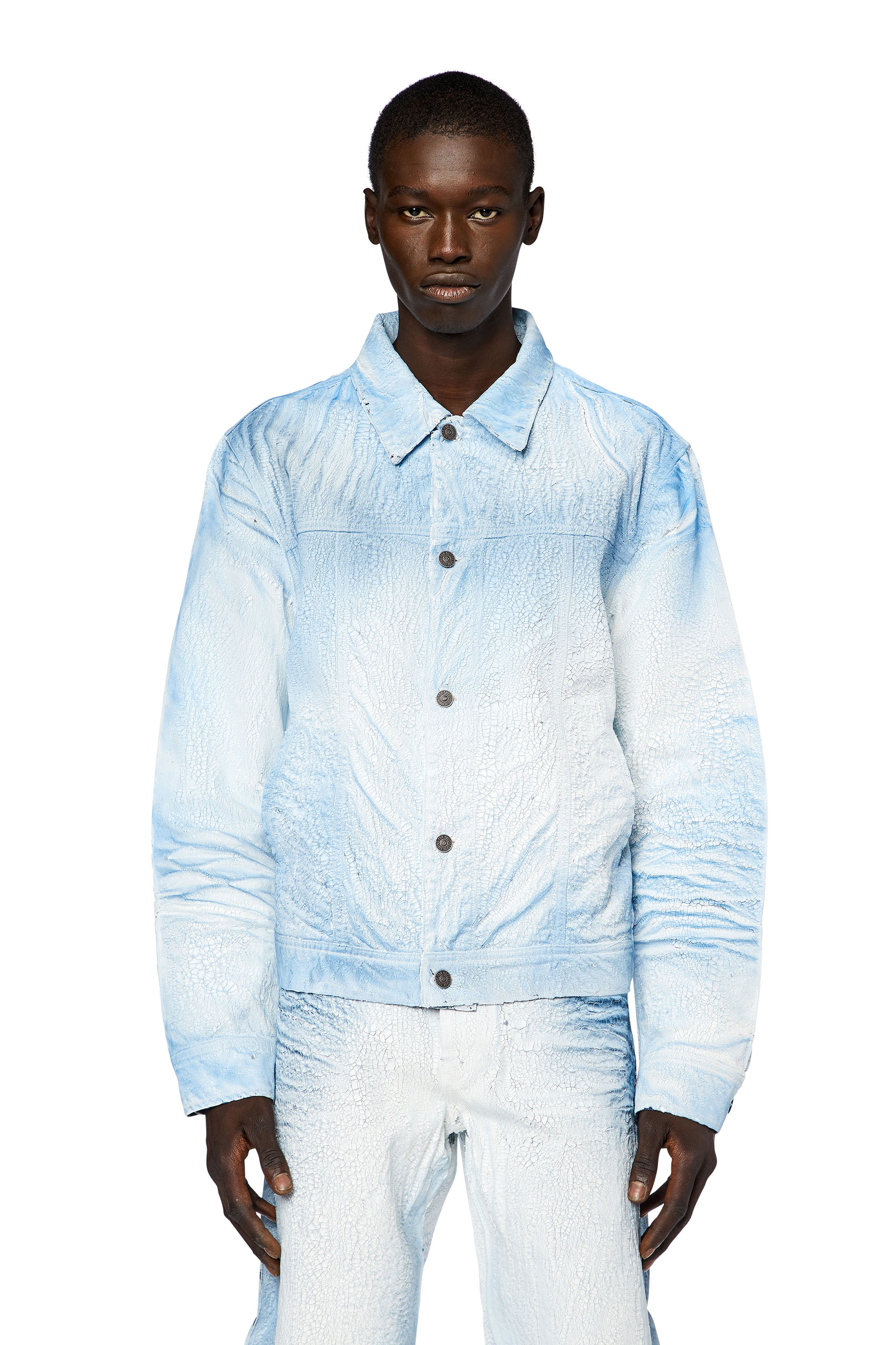 Diesel - Denim jacket with cracked coating - Denim Jackets - Man - Blue